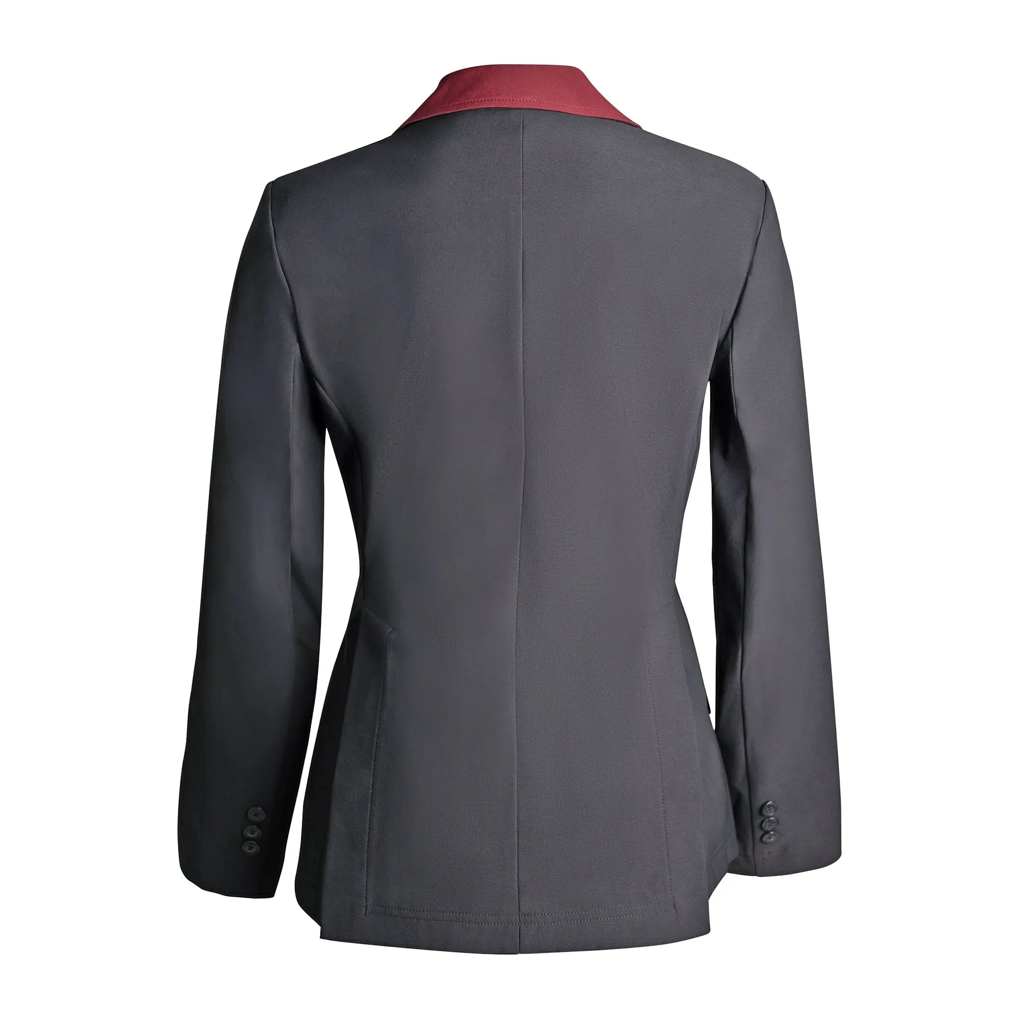 Grand Prix Ladies EQJ Classic 3 Button Show Jacket, Black with Burgundy Collar - Image 5