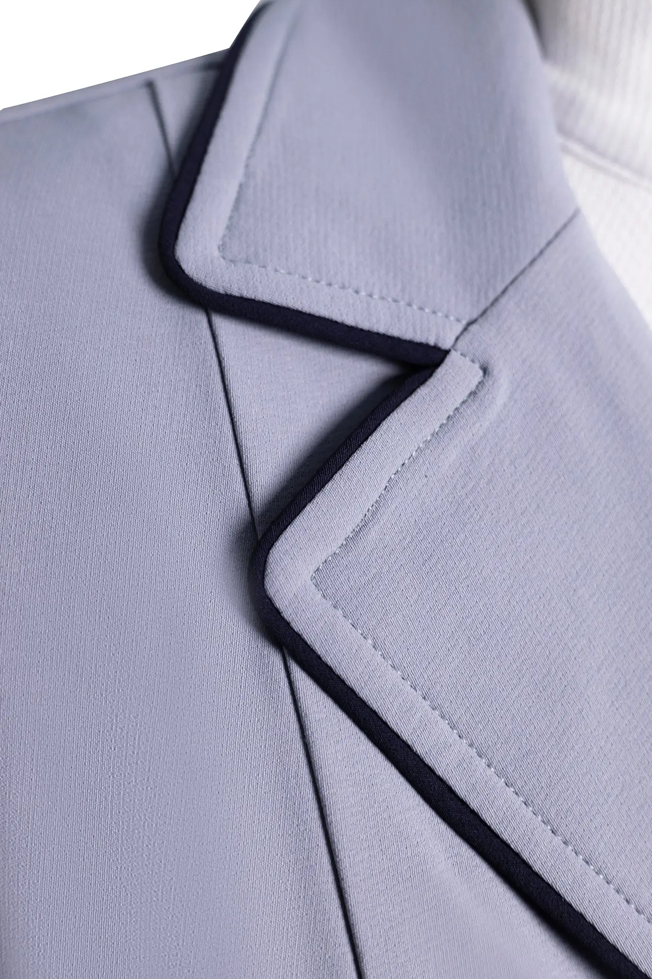 Grand Prix Ladies EQJ 3 Button Show Coat, Cadet Blue with Navy Piping - Image 2