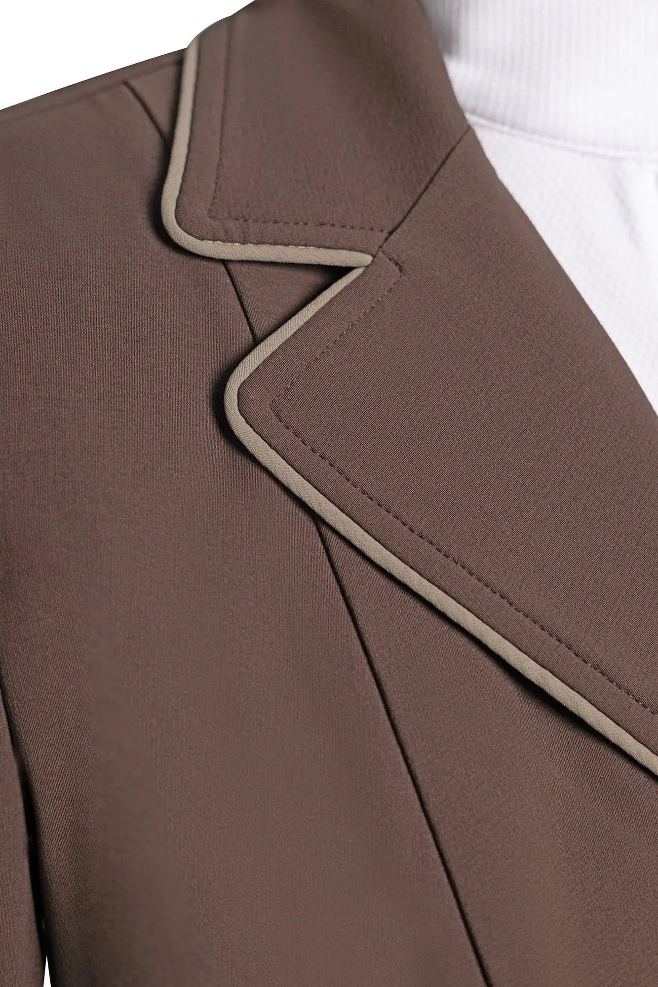 Grand Prix Ladies EQJ 3 Button Show Coat, Chocolate with Tan Piping - Image 2