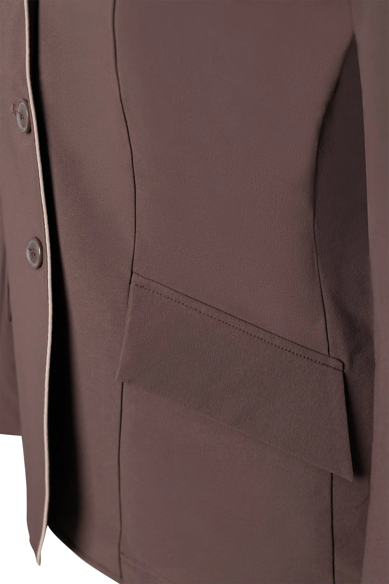 Grand Prix Ladies EQJ 3 Button Show Coat, Chocolate with Tan Piping - Image 3