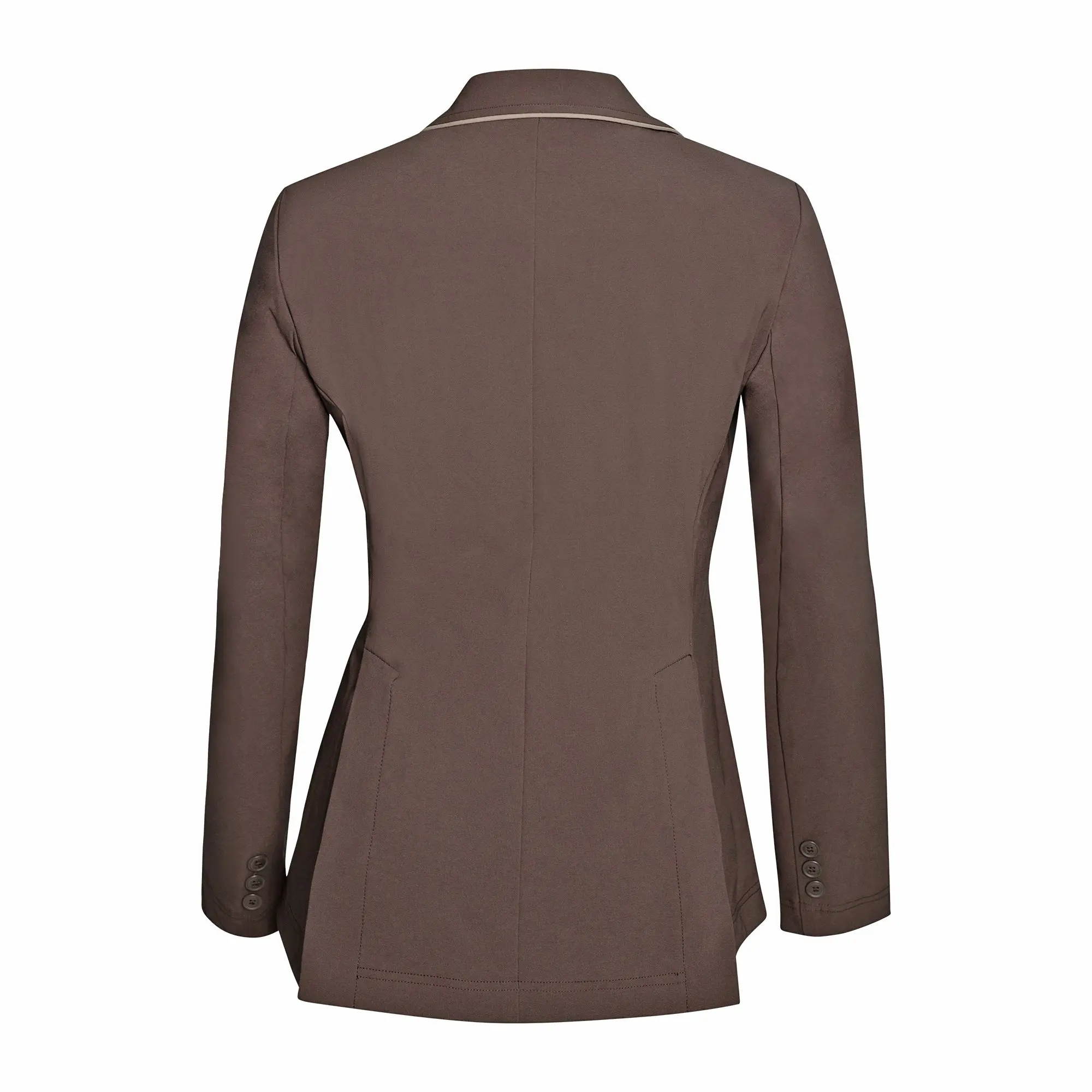 Grand Prix Ladies EQJ 3 Button Show Coat, Chocolate with Tan Piping - Image 4