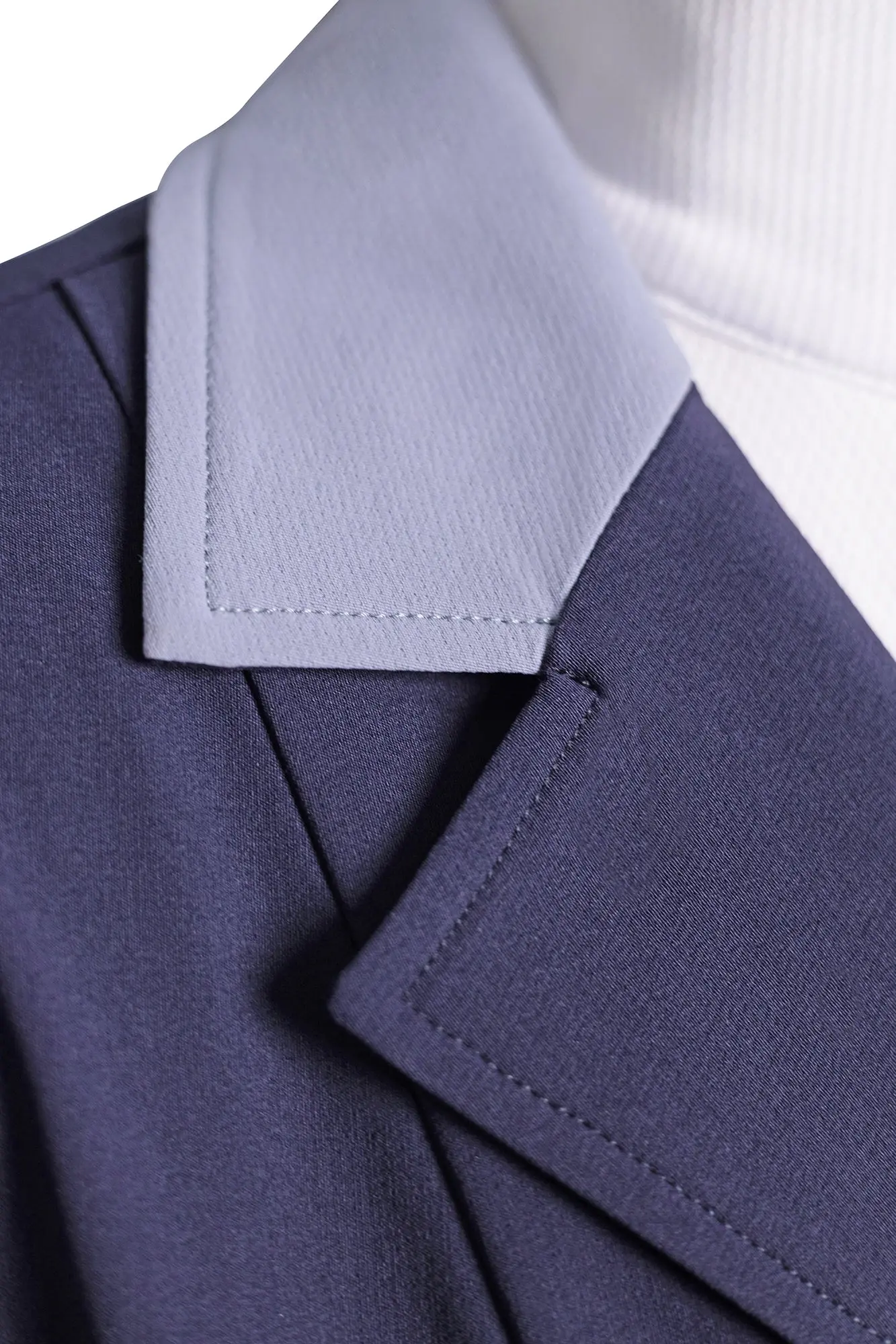 Grand Prix Ladies EQJ 3 Button Show Coat, Navy with Cadet Blue Collar - Image 2