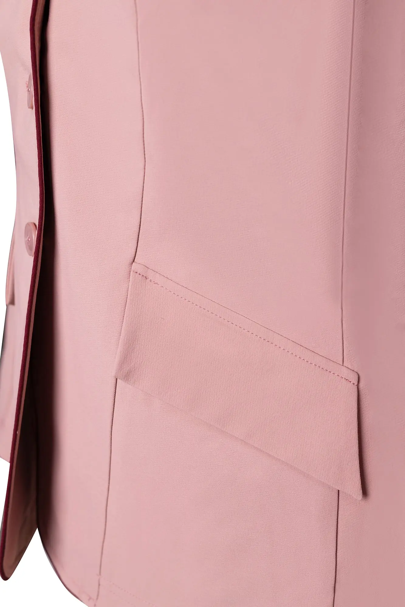 Grand Prix Ladies EQJ 3 Button Show Coat, Rose with Burgundy Piping - Image 3