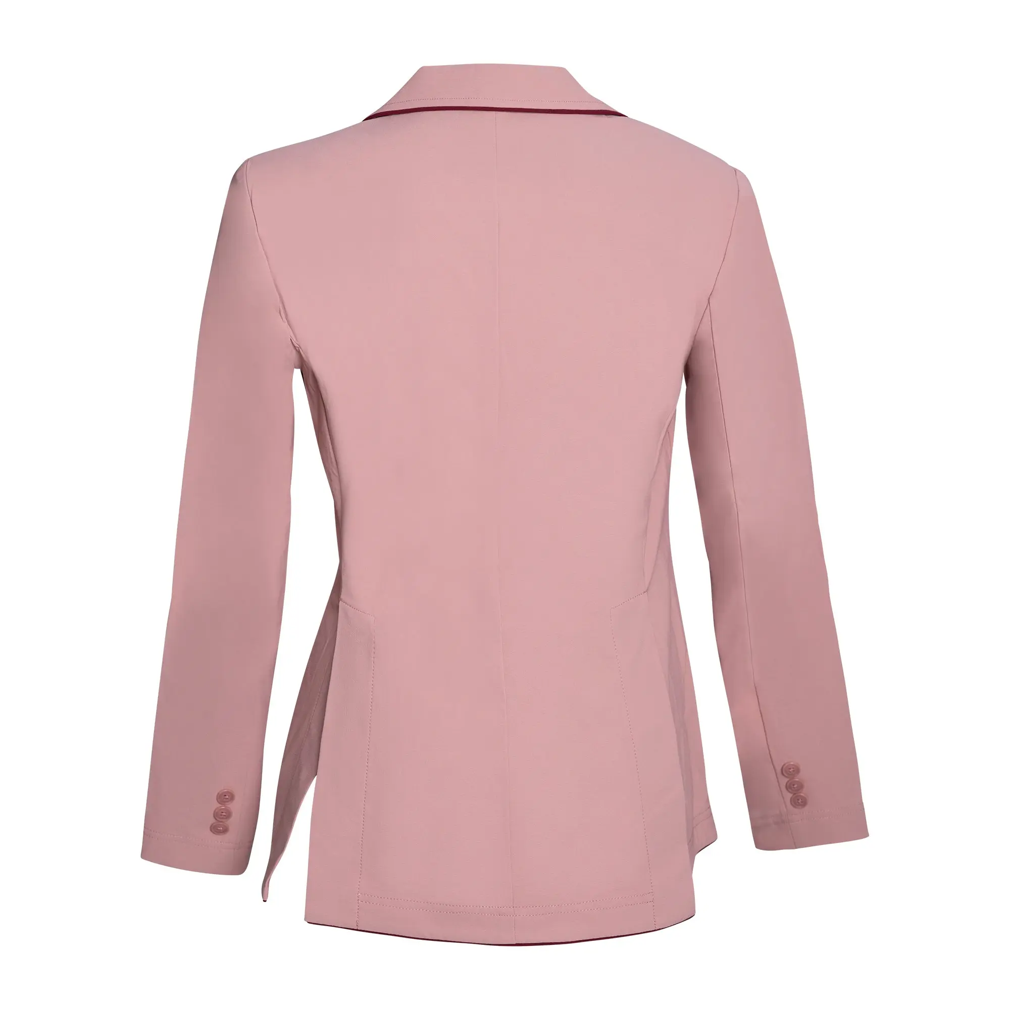 Grand Prix Ladies EQJ 3 Button Show Coat, Rose with Burgundy Piping - Image 4