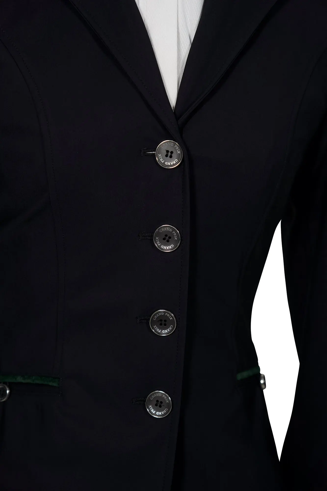 Grand Prix Saltare Premio 4 Button Riding Show Coat, Black with Dark Green - Image 4