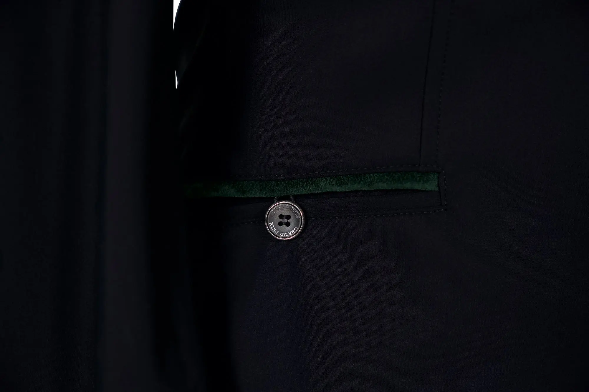 Grand Prix Saltare Premio 4 Button Riding Show Coat, Black with Dark Green - Image 5