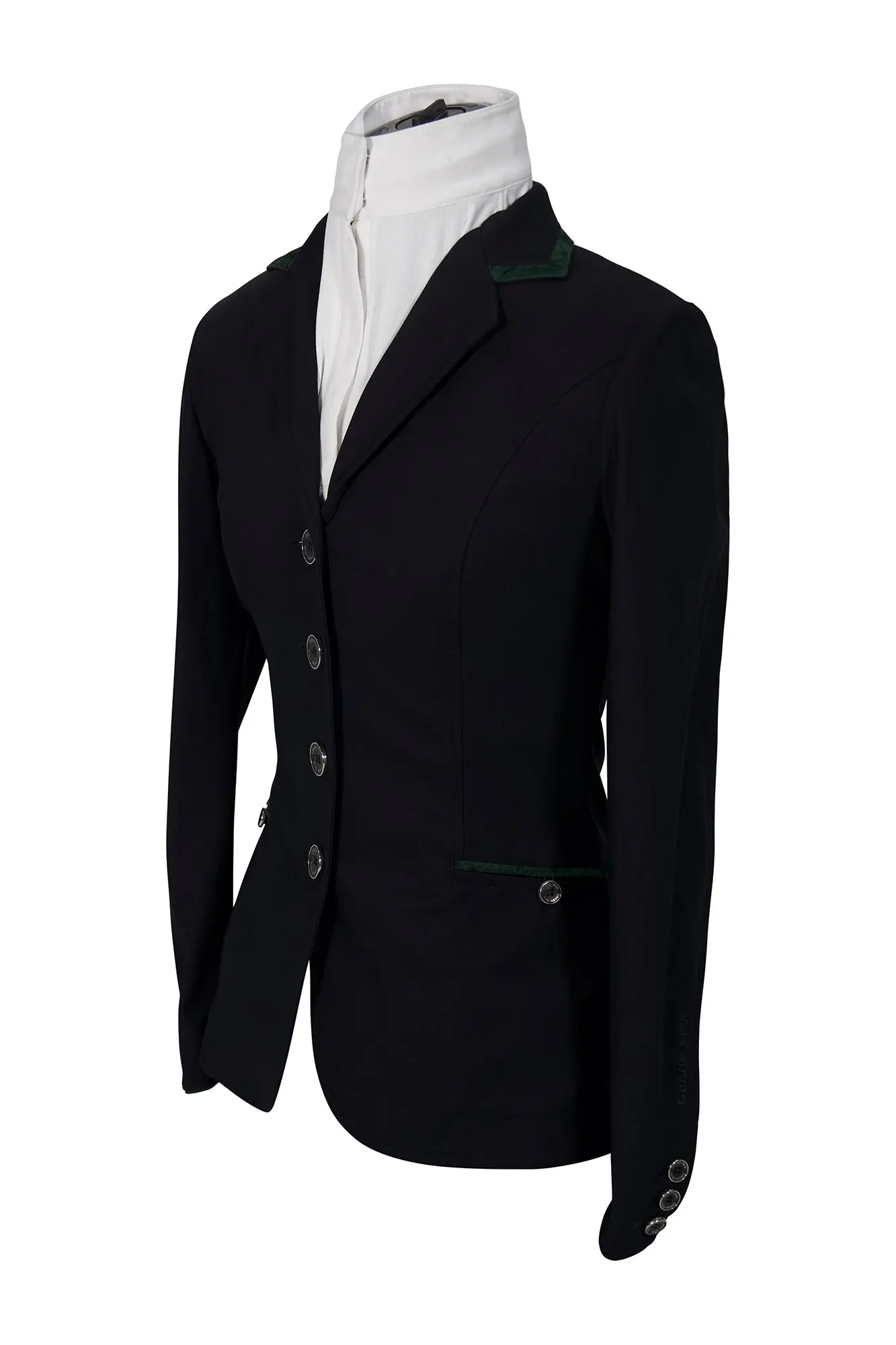 Grand Prix Saltare Premio 4 Button Riding Show Coat, Black with Dark Green - Image 7