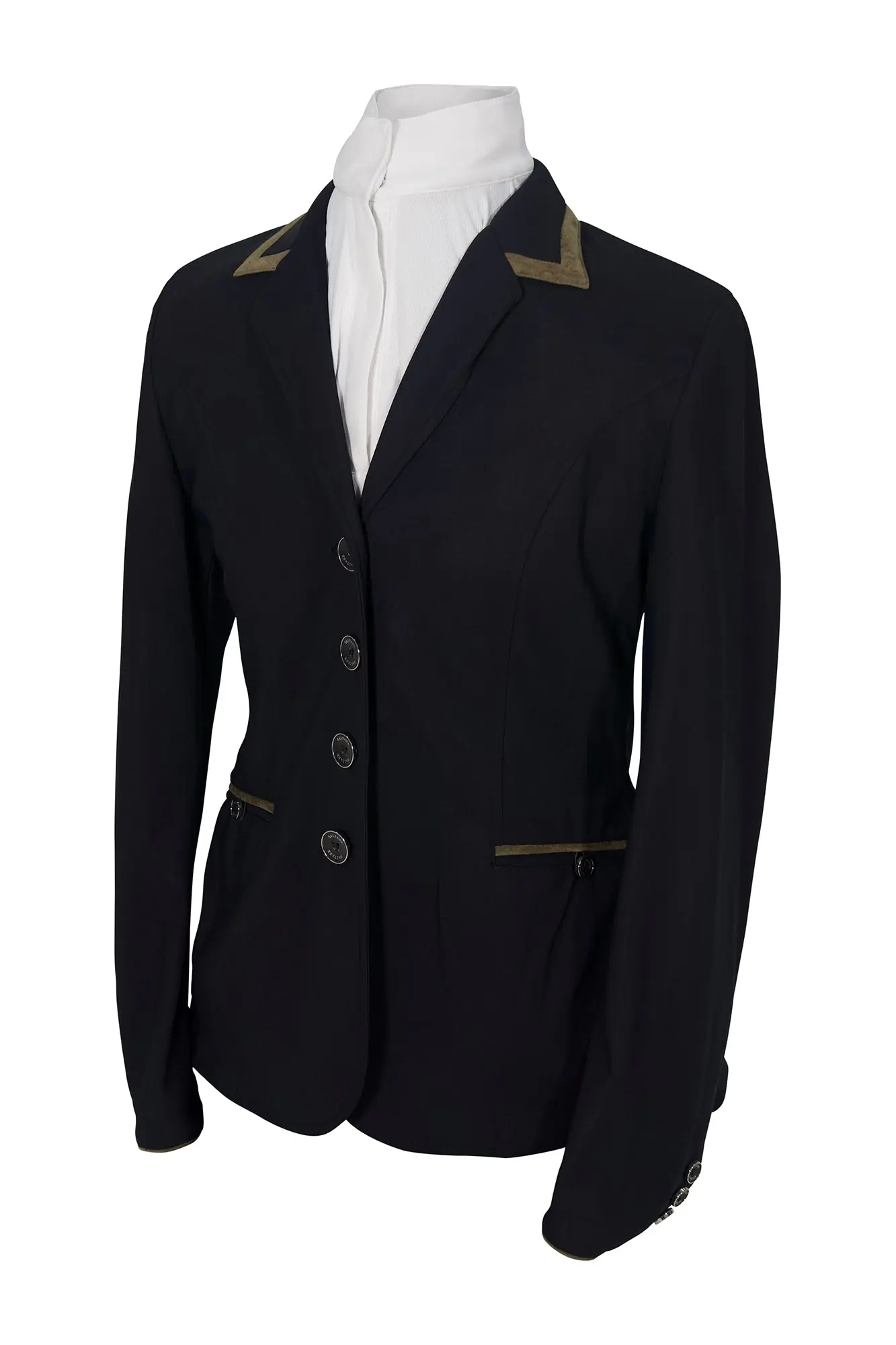 Grand Prix Saltare Premio 4 Button Riding Show Coat, Black with Moss Green - Image 6