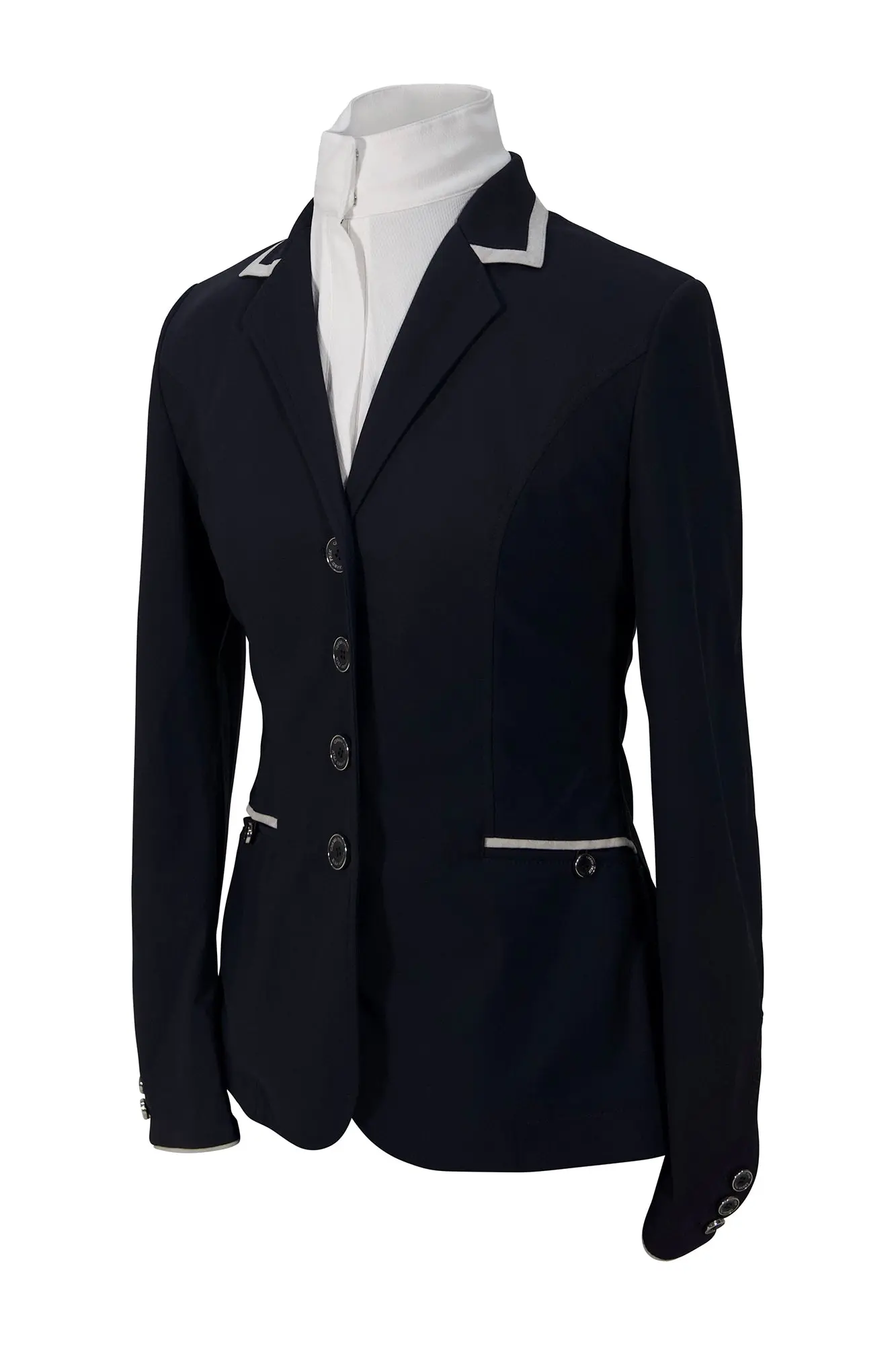 Grand Prix Saltare Premio 4 Button Riding Show Coat, Navy with Grey - Image 6