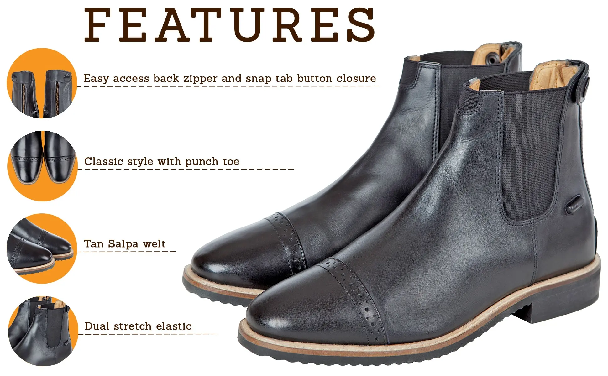 Huntley Equestrian Adult Classic Black Leather Zipper Paddock Boot - Image 11