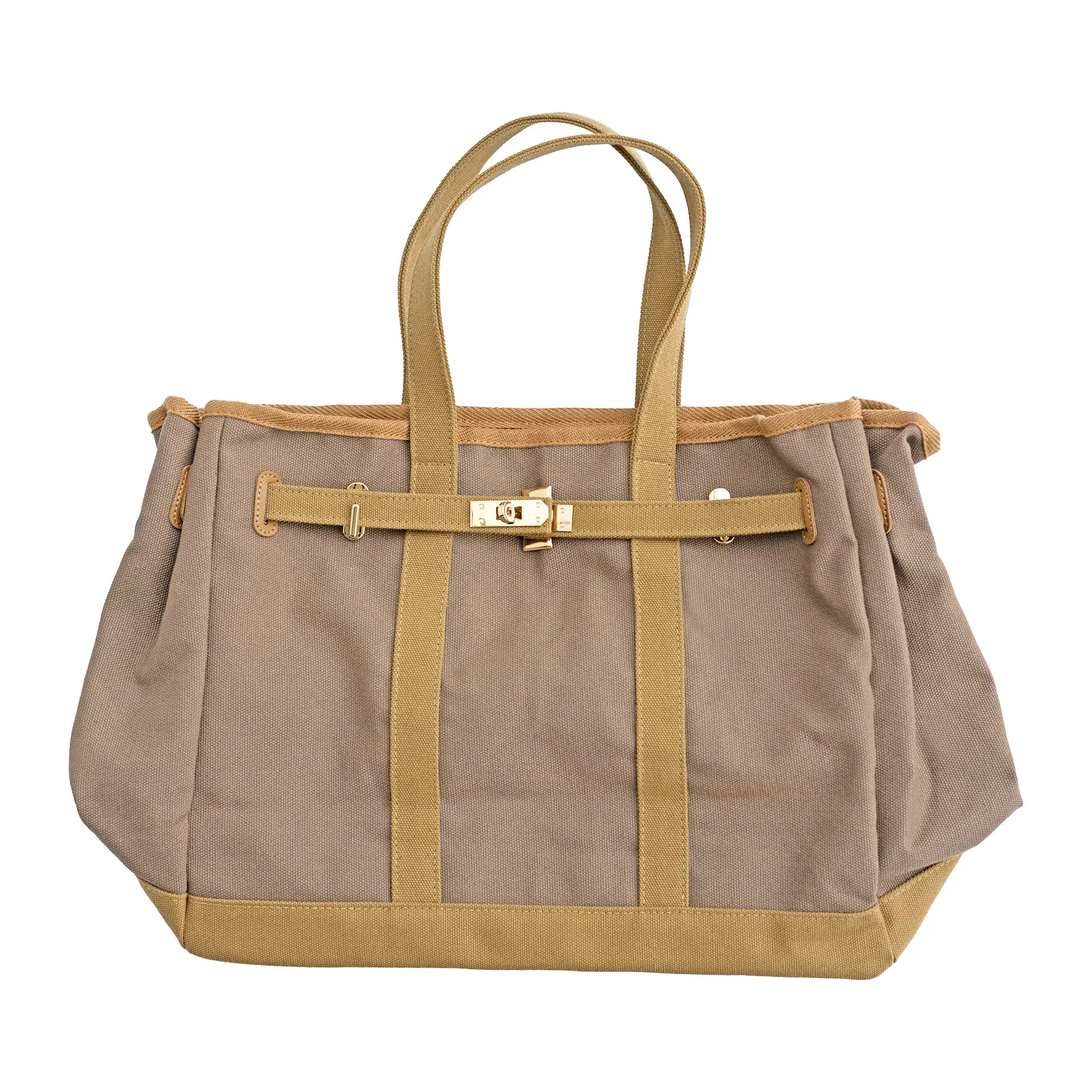 Huntley Equestrian Barkin Canvas Tote Bag with Gold Hardware, Tan - Image 4