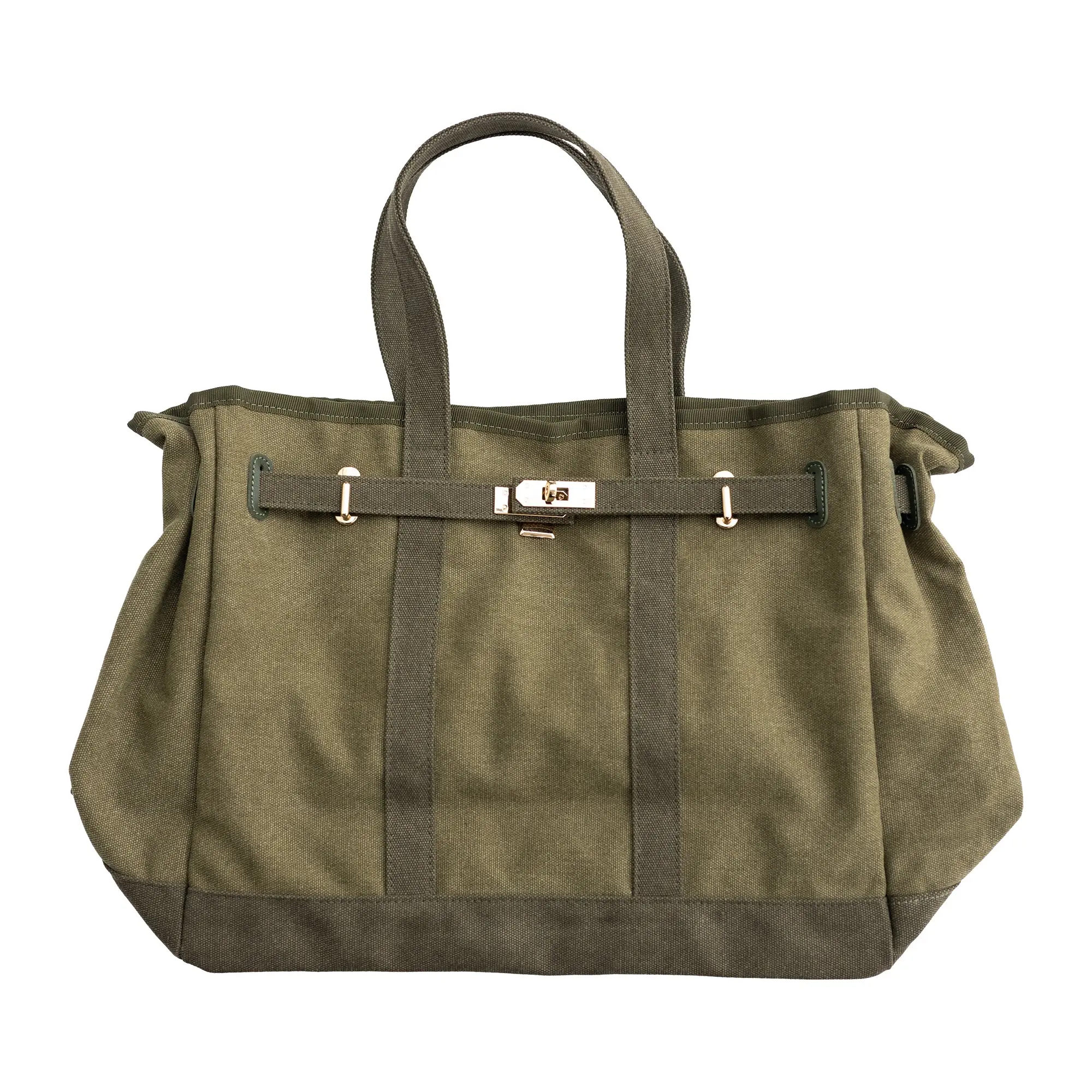 Huntley Equestrian Barnkin Canvas Tote with Gold Hardware, Military Olive - Image 4