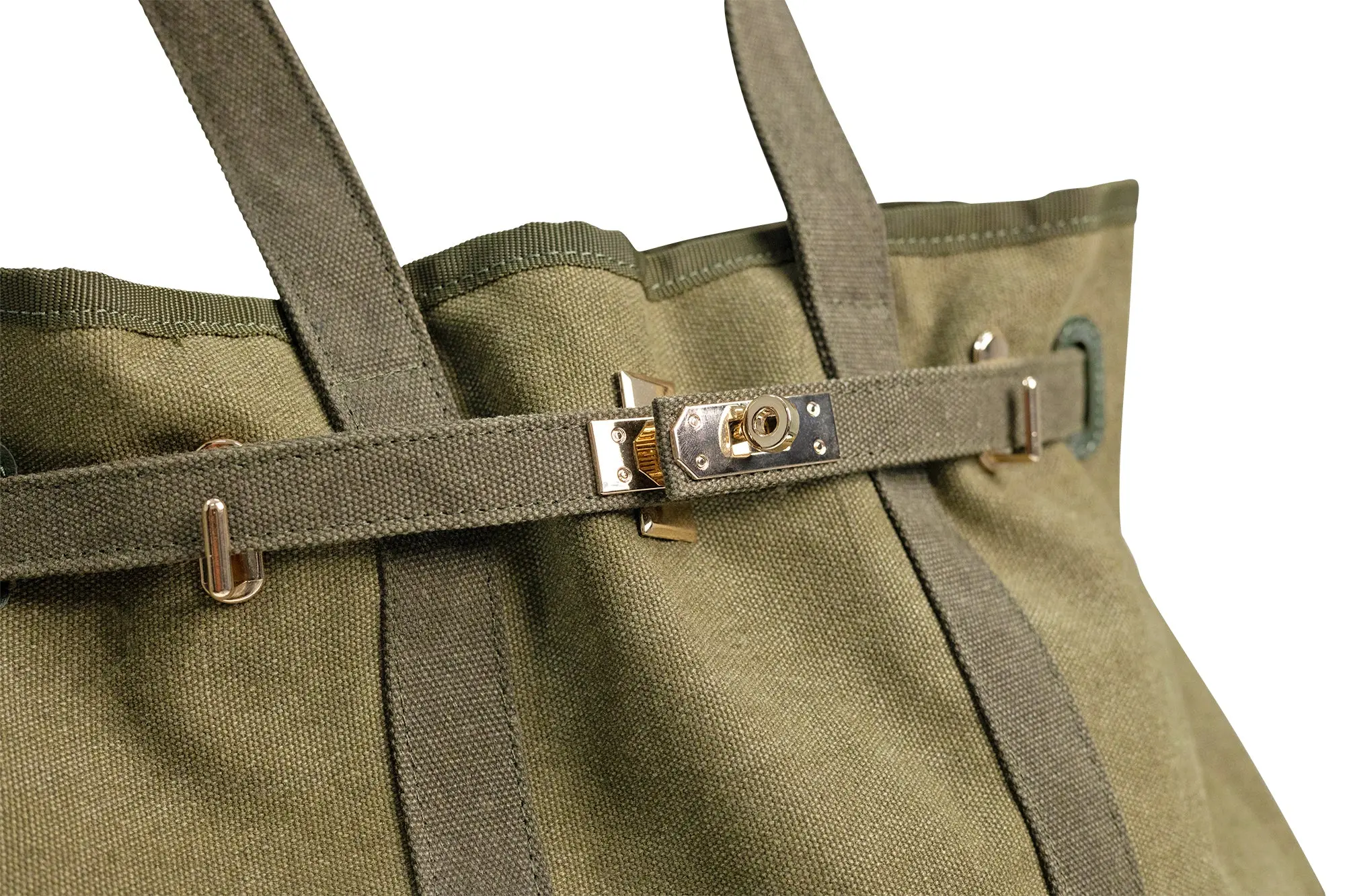 Huntley Equestrian Barnkin Olive Green Canvas Tote Bag with Gold Hardware - Image 2