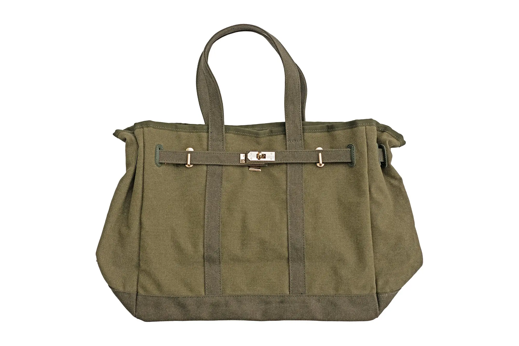 Huntley Equestrian Barnkin Olive Green Canvas Tote Bag with Gold Hardware - Image 5