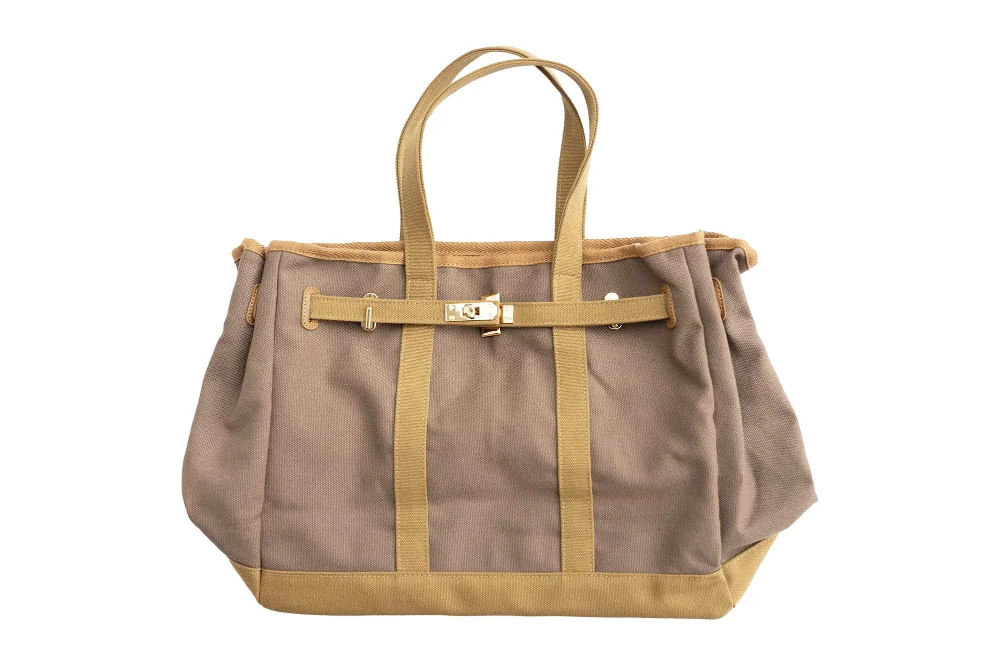 Huntley Equestrian Brankin Brown and Tan Two-Tone Canvas Tote Bag with Gold Hardware - Image 4