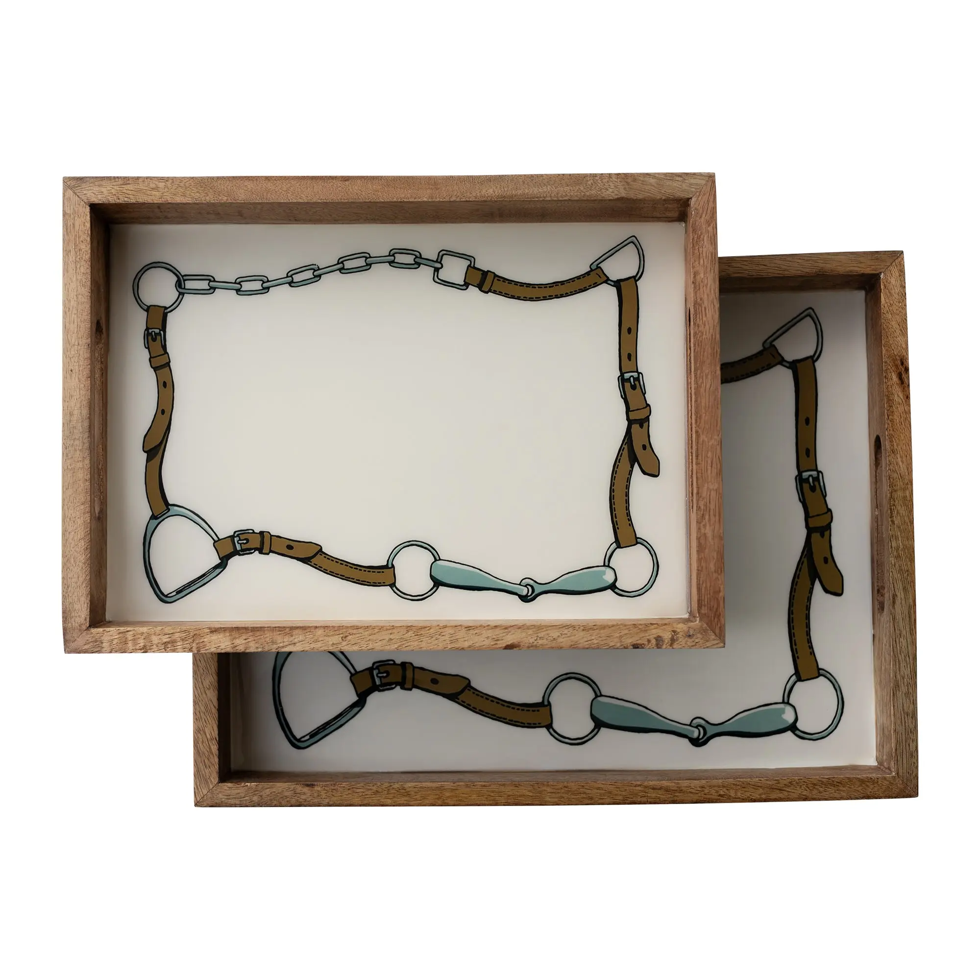 Huntley Equestrian Bridle and Bit Wooden Serving Tray, White-Equestrian Home Decor - Image 3