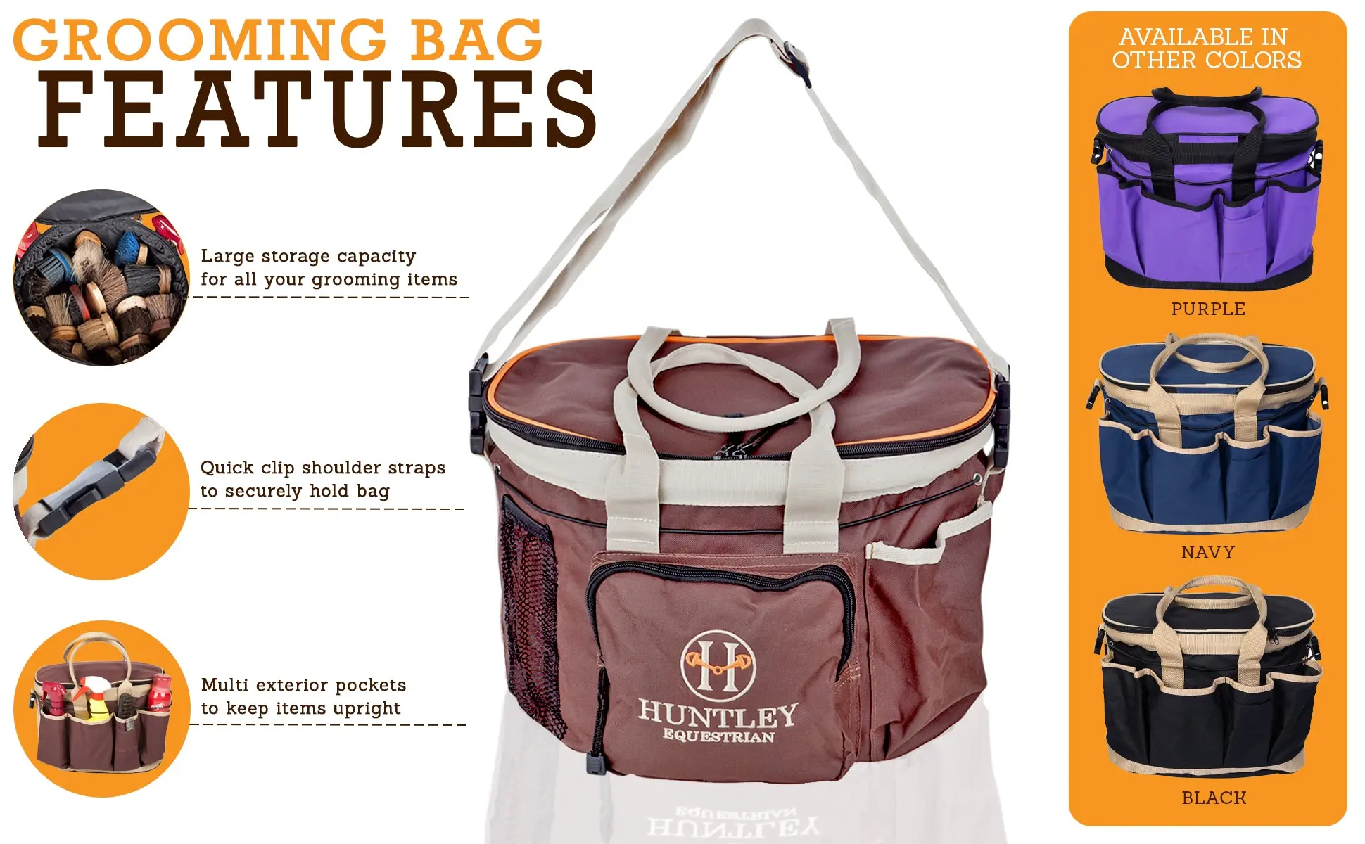 Huntley Equestrian Deluxe Grooming Bag, Brown - Image 8