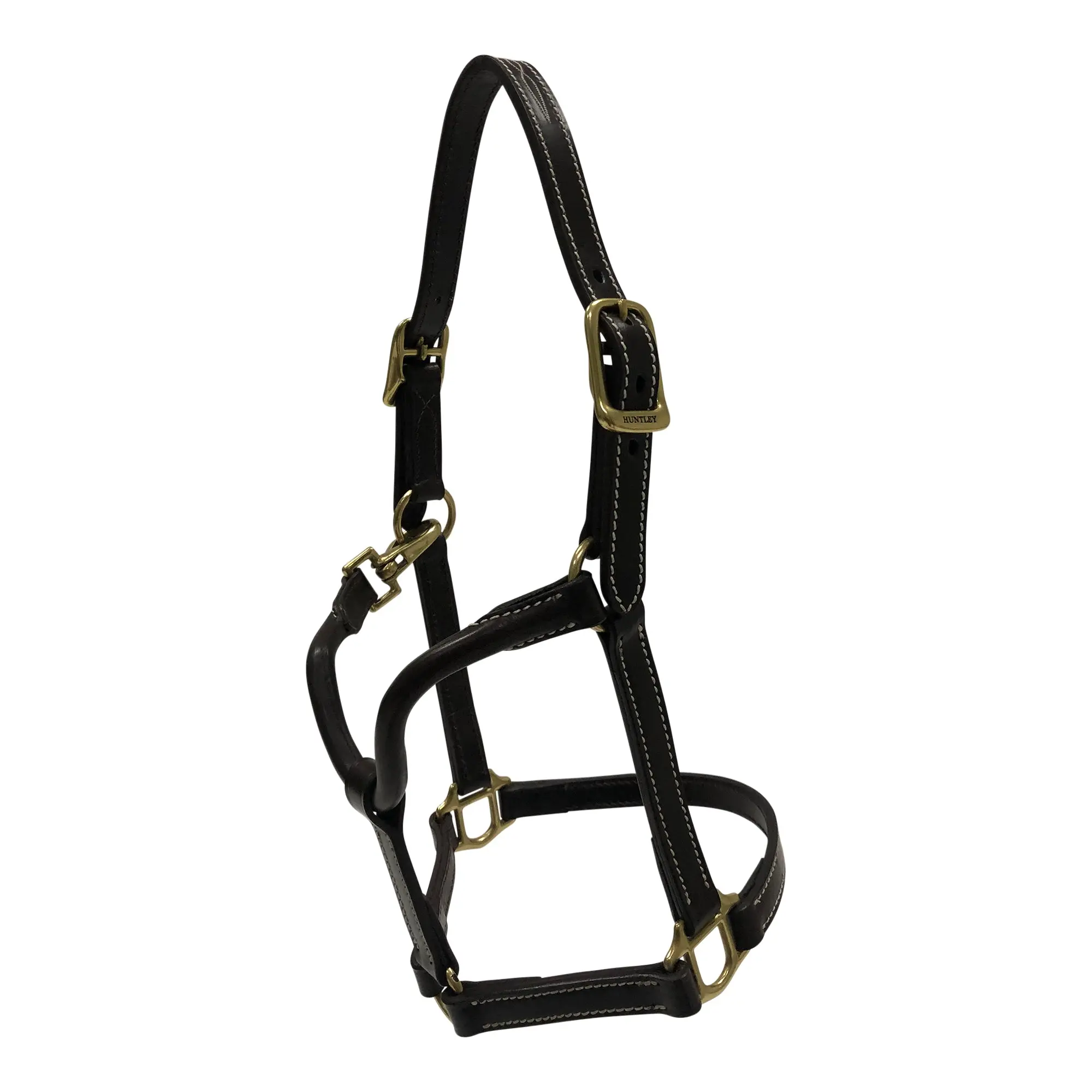 Huntley Equestrian Fancy Stitched Adjustable Premium Leather Pony Halter with Brass Hardware - Image 10