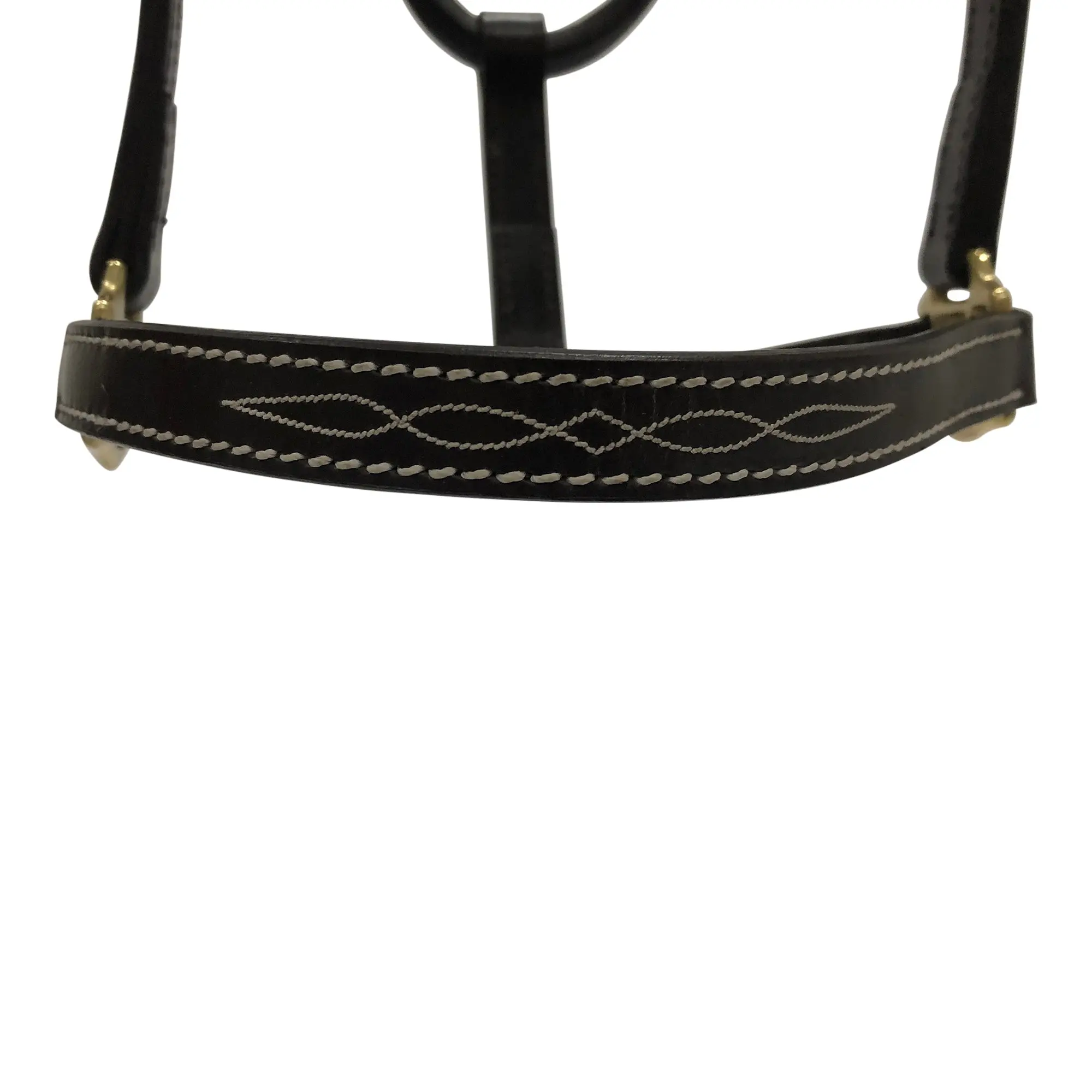 Huntley Equestrian Fancy Stitched Adjustable Premium Leather Pony Halter with Brass Hardware - Image 3