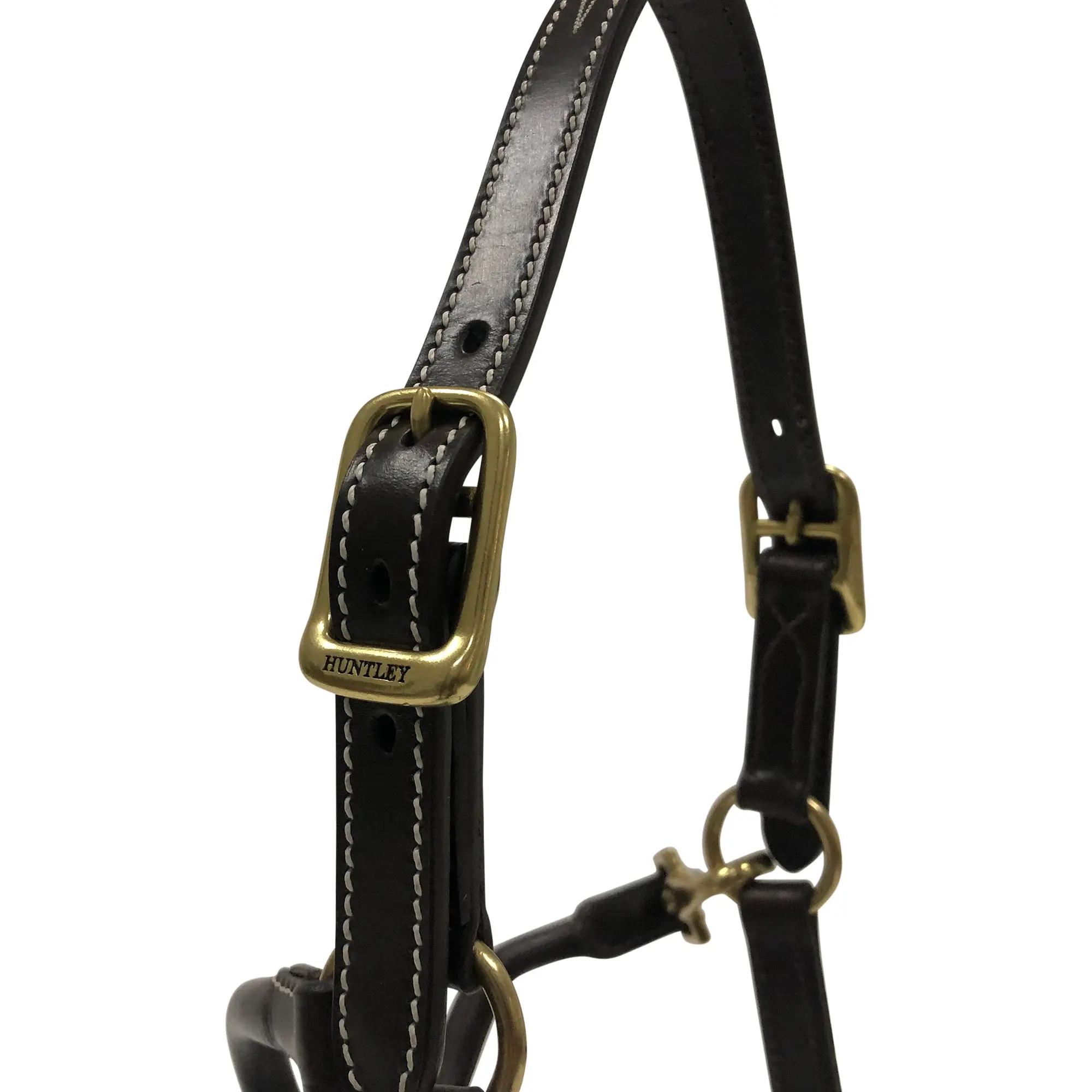 Huntley Equestrian Fancy Stitched Adjustable Premium Leather Pony Halter with Brass Hardware - Image 6