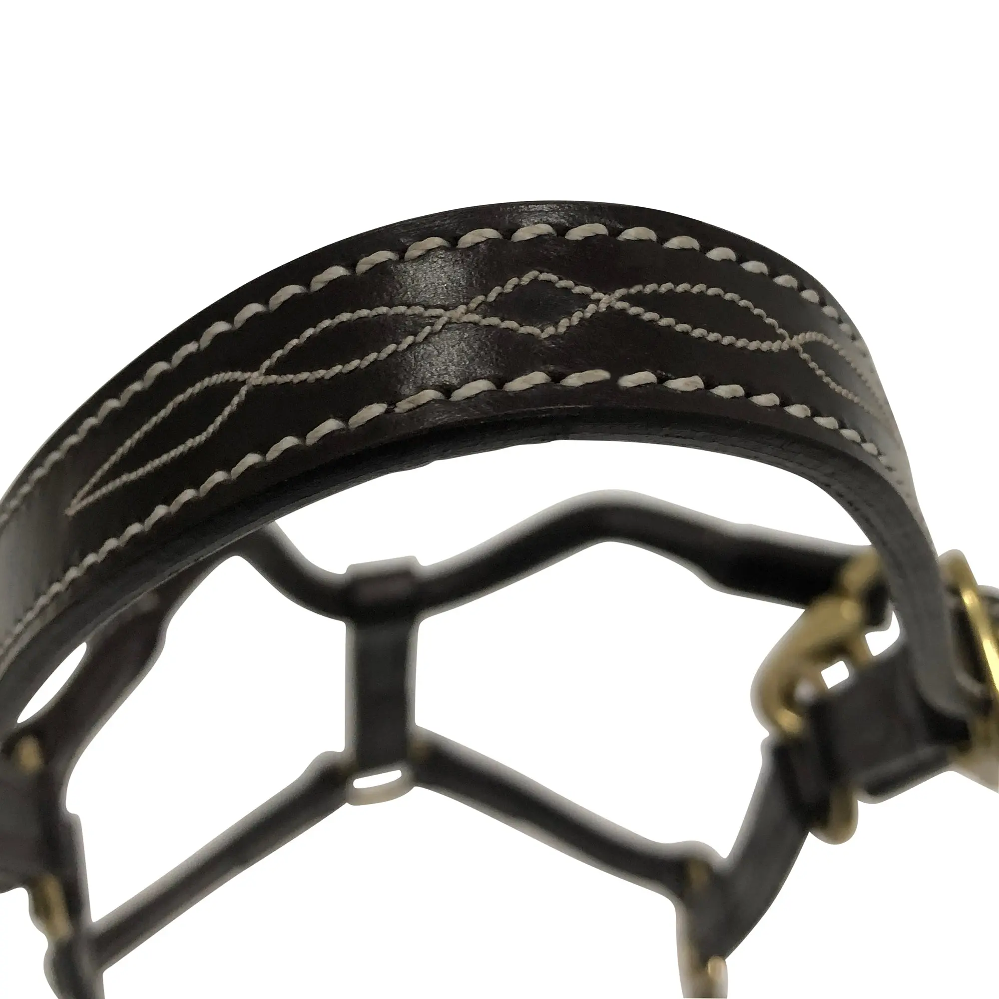 Huntley Equestrian Fancy Stitched Adjustable Premium Leather Pony Halter with Brass Hardware - Image 7