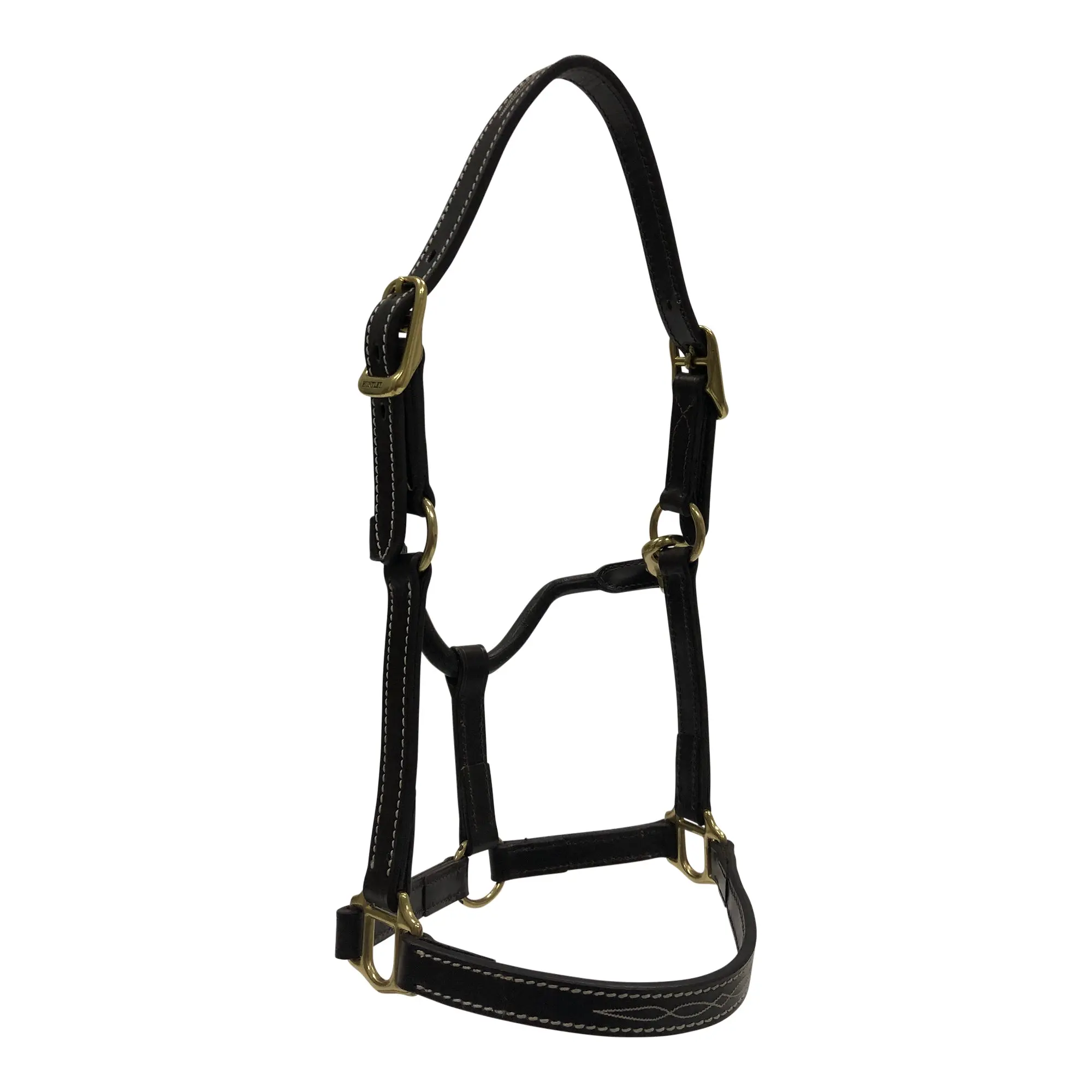 Huntley Equestrian Fancy Stitched Adjustable Premium Leather Pony Halter with Brass Hardware - Image 8