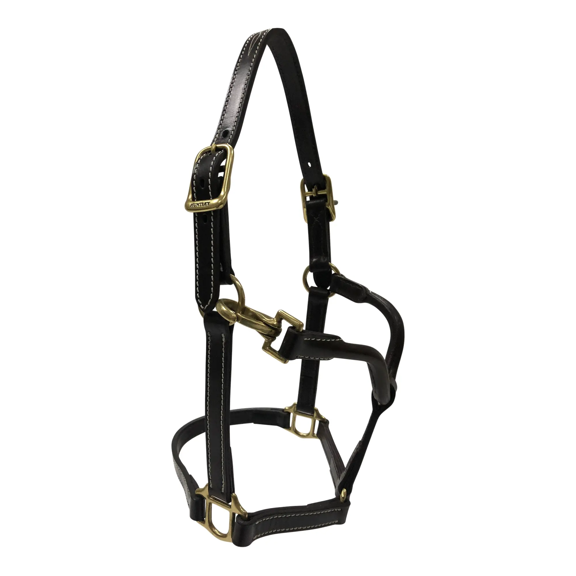 Huntley Equestrian Fancy Stitched Adjustable Premium Leather Pony Halter with Brass Hardware - Image 9