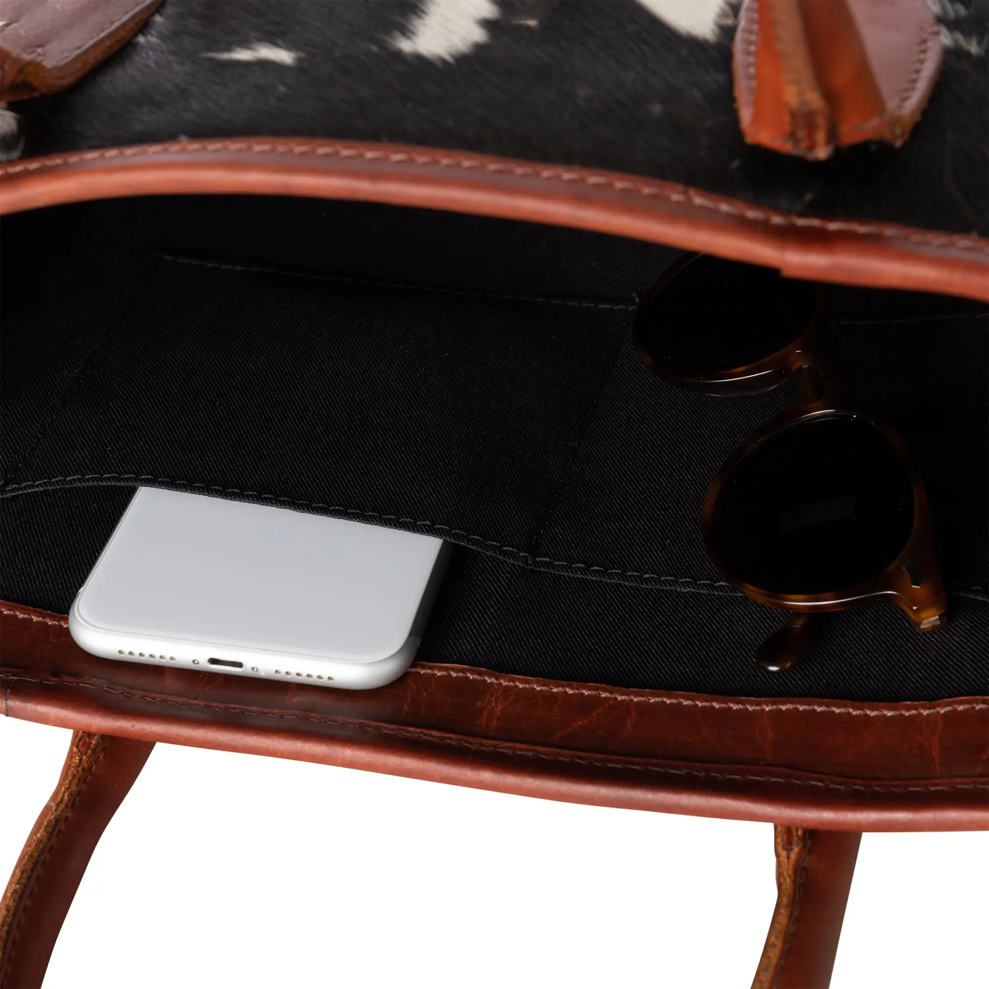 Huntley Equestrian Hair On Hide Cow Leather Tote Handbag - Image 5