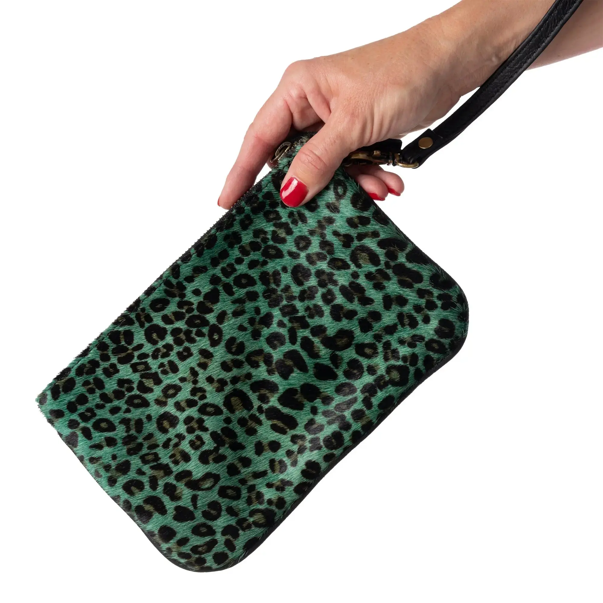 Huntley Equestrian Hair on Hide Leather Wristlet Clutch Wallet Purse, Golden Foil - Image 11