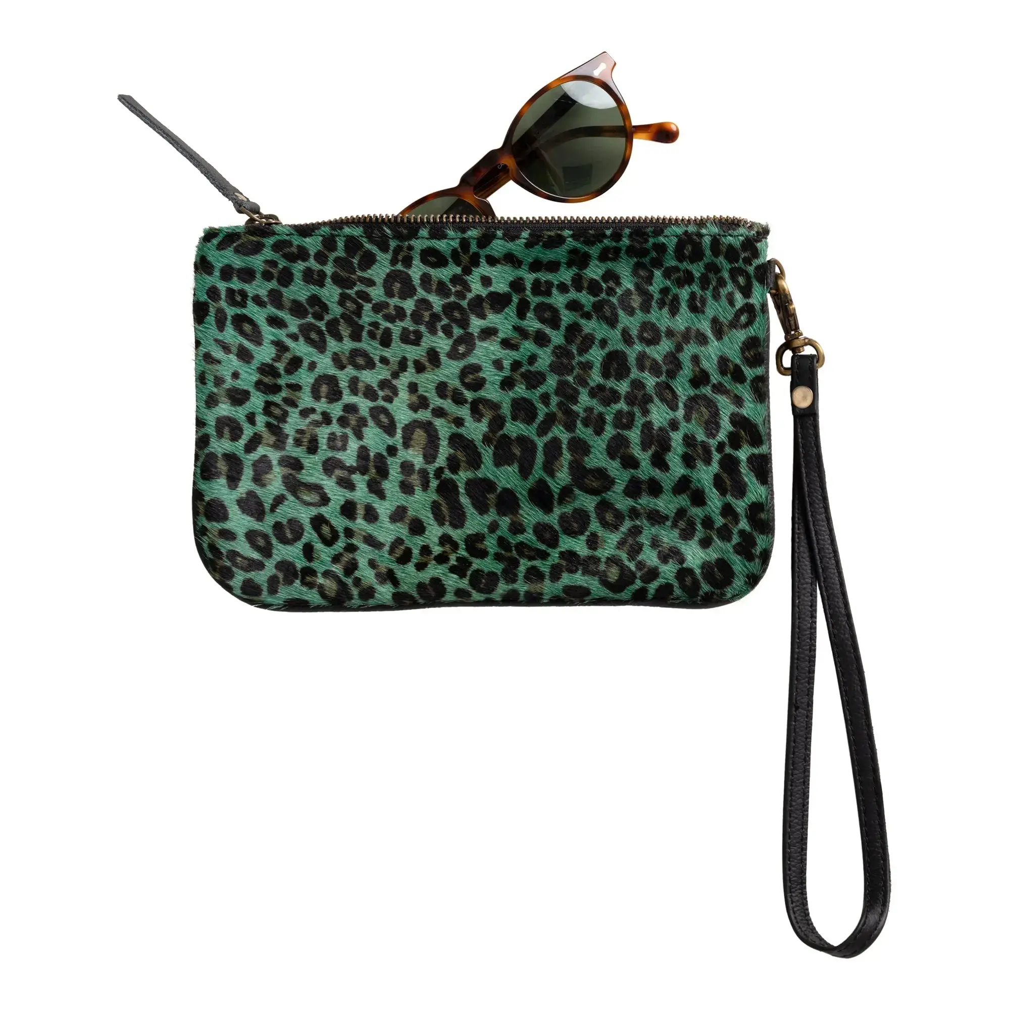 Huntley Equestrian Hair on Hide Leather Wristlet Clutch Wallet Purse, Golden Foil - Image 12