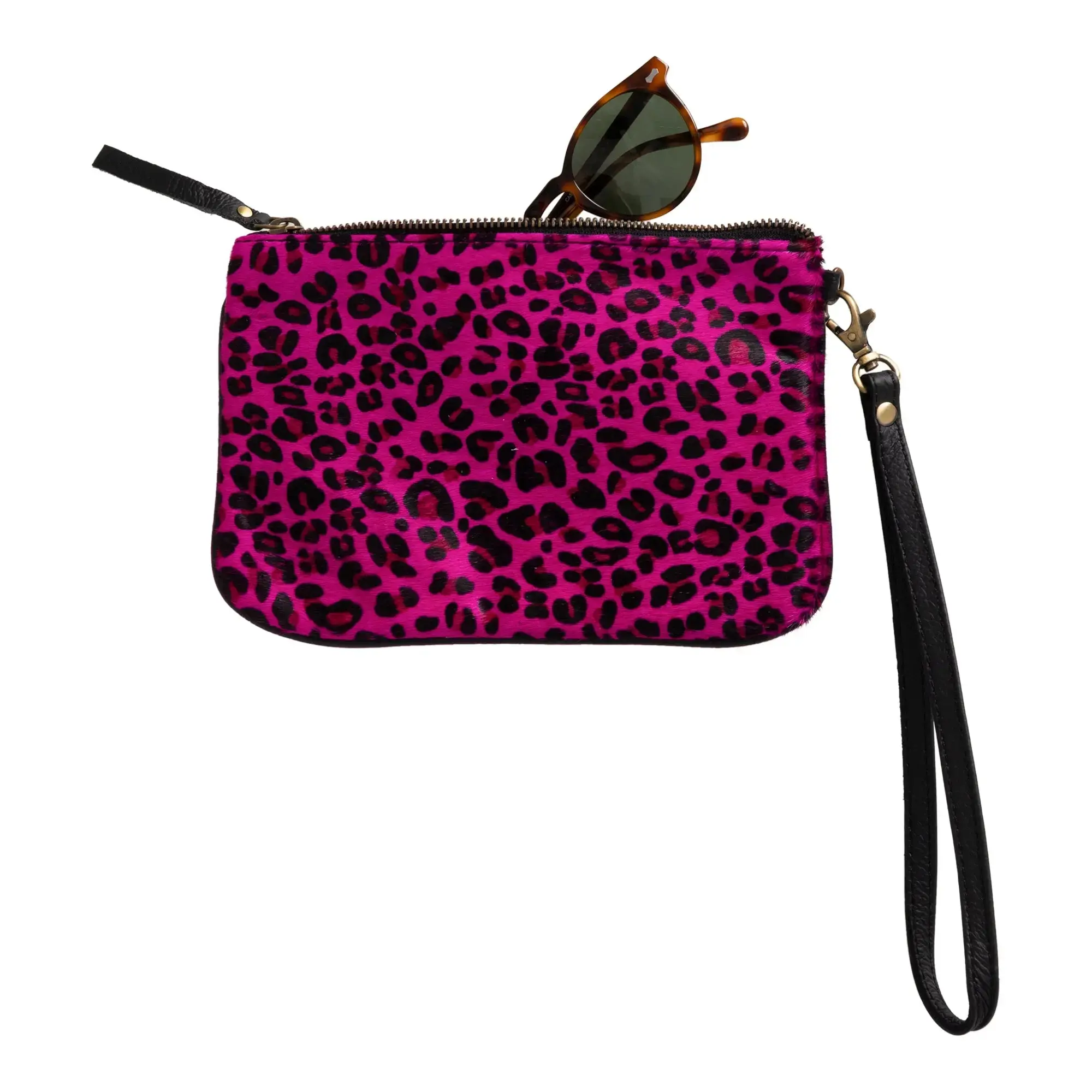 Huntley Equestrian Hair on Hide Leather Wristlet Clutch Wallet Purse, Golden Foil - Image 14