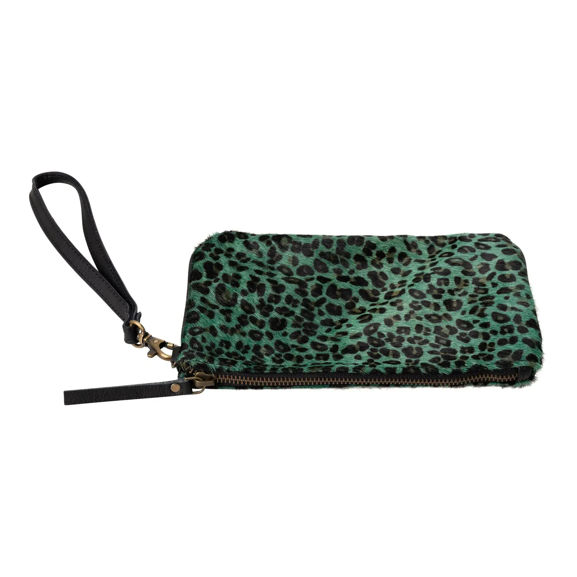 Huntley Equestrian Hair on Hide Leather Wristlet Clutch Wallet Purse, Golden Foil - Image 18