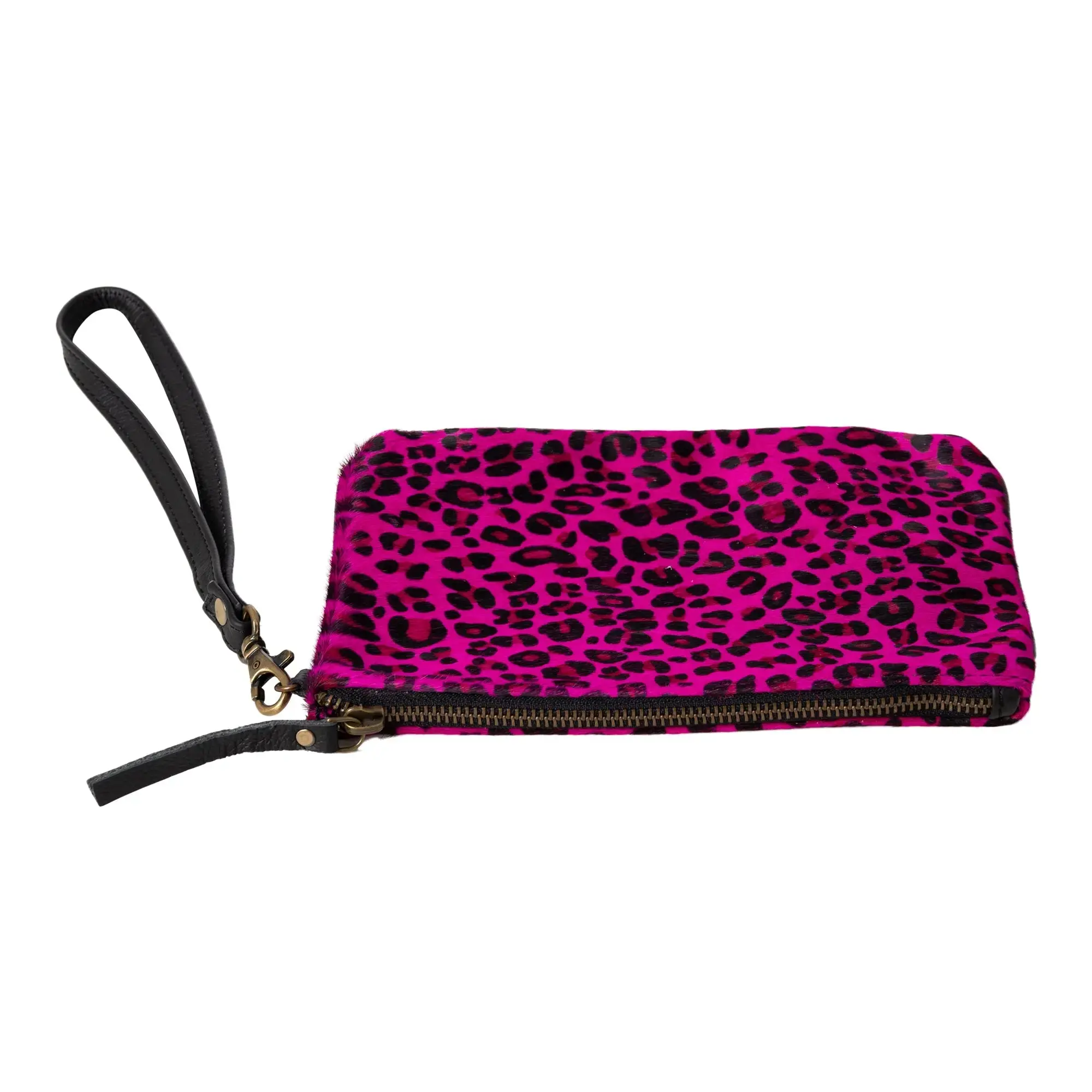Huntley Equestrian Hair on Hide Leather Wristlet Clutch Wallet Purse, Golden Foil - Image 20