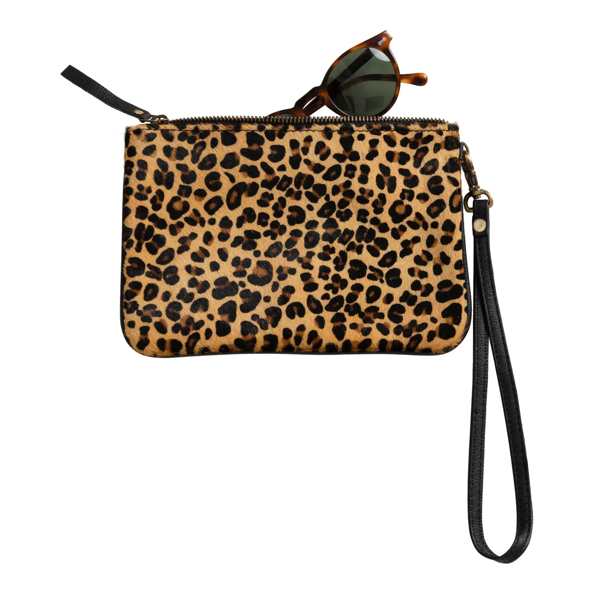 Huntley Equestrian Hair on Hide Leather Wristlet Clutch Wallet Purse, Golden Foil - Image 25