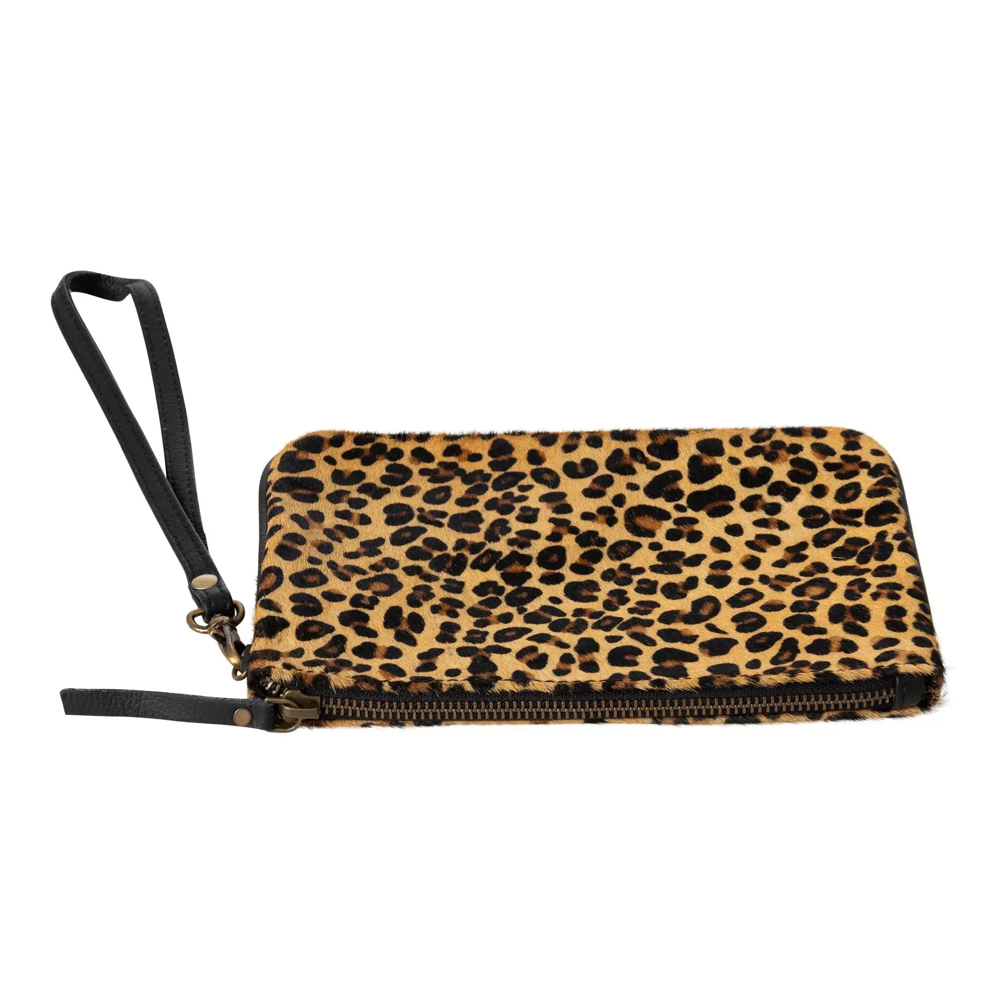Huntley Equestrian Hair on Hide Leather Wristlet Clutch Wallet Purse, Golden Foil - Image 27