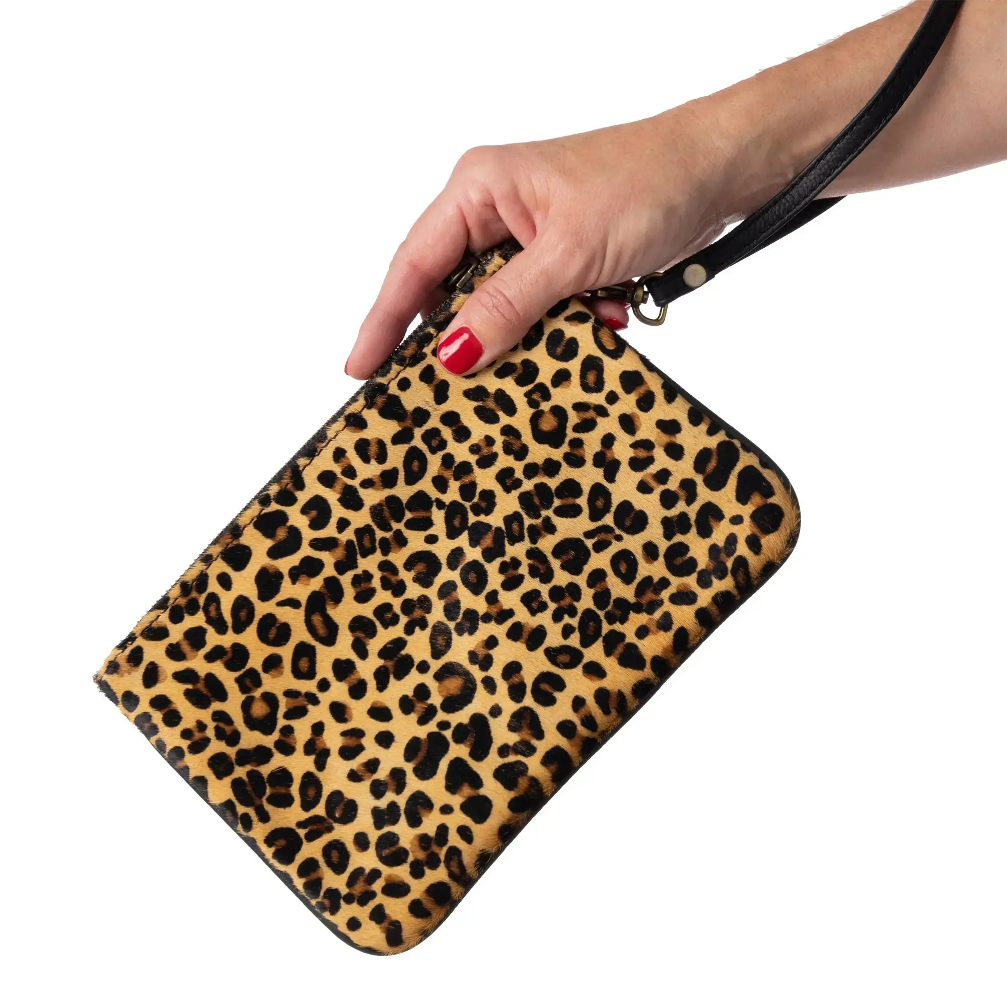 Huntley Equestrian Hair on Hide Leather Wristlet Clutch Wallet Purse, Golden Foil - Image 28
