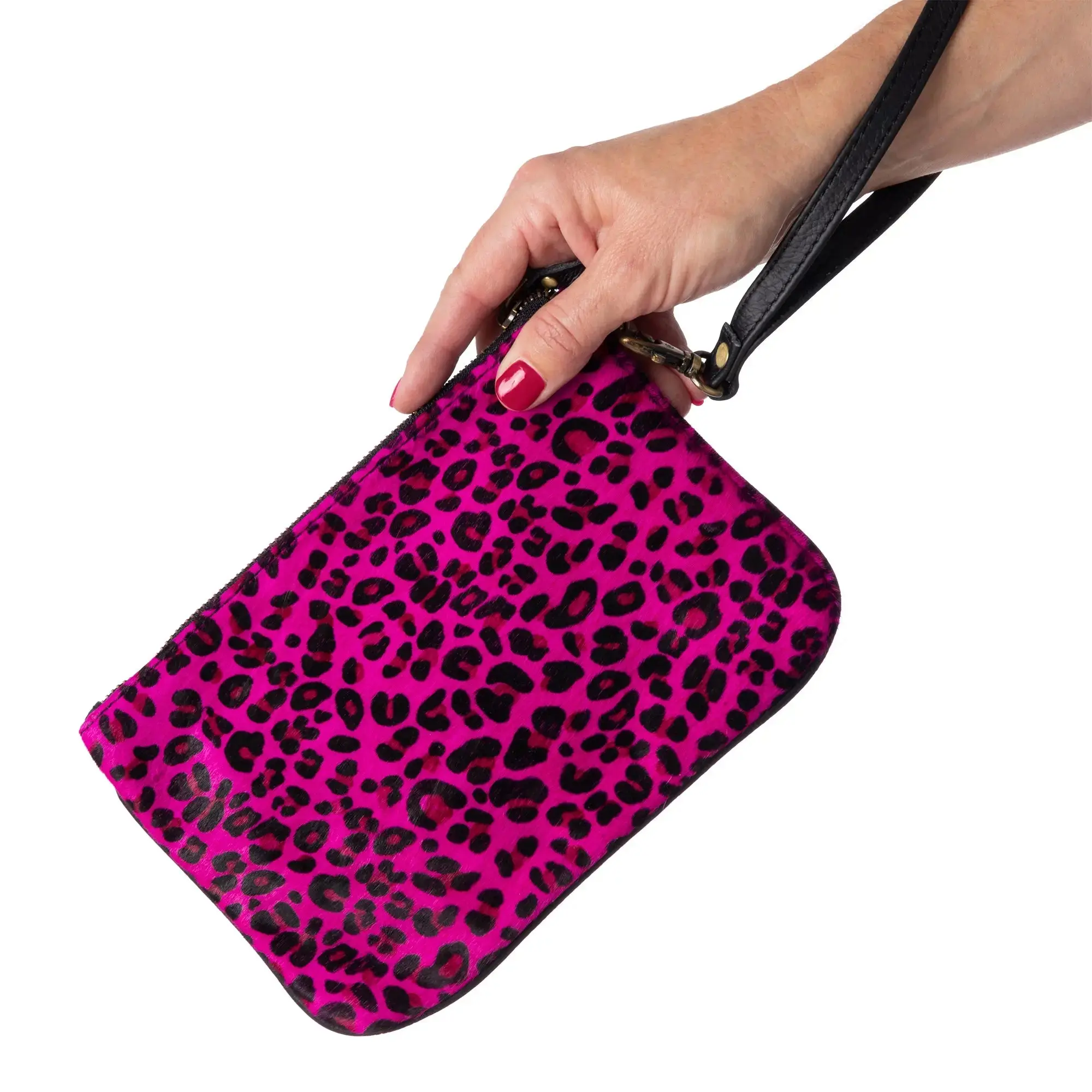 Huntley Equestrian Hair on Hide Leather Wristlet Clutch Wallet Purse, Golden Foil - Image 29