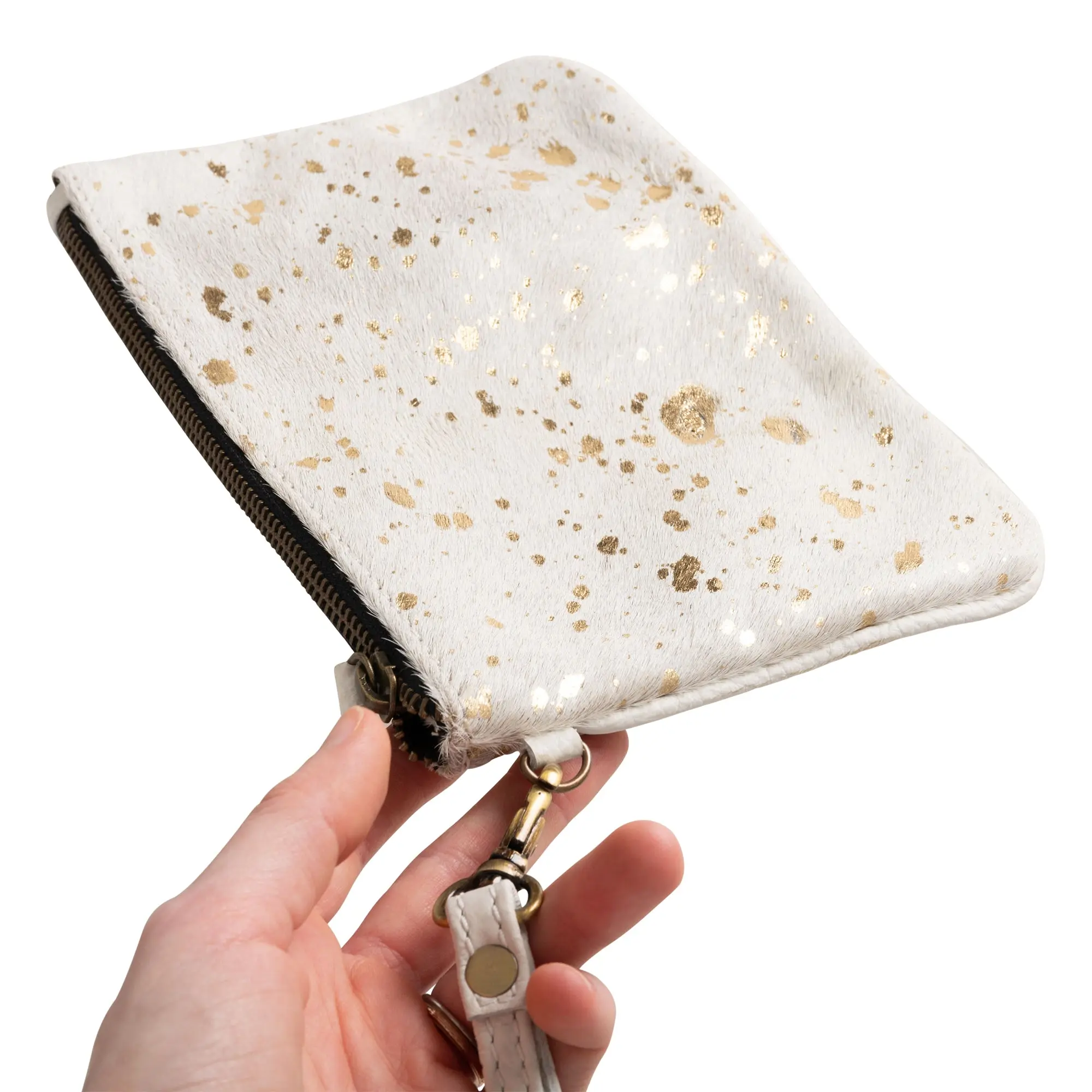 Huntley Equestrian Hair on Hide Leather Wristlet Clutch Wallet Purse, Golden Foil - Image 3