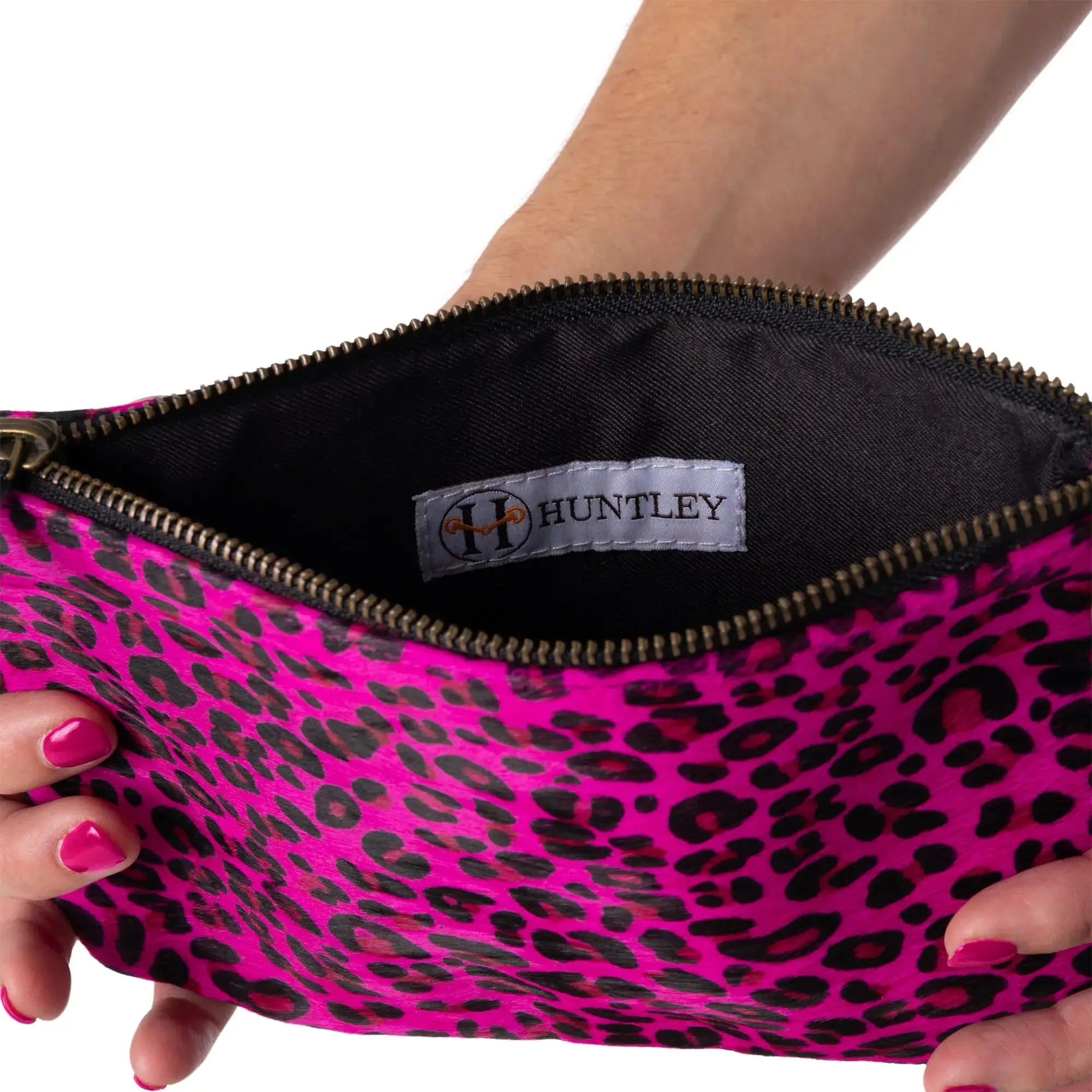 Huntley Equestrian Hair on Hide Leather Wristlet Clutch Wallet Purse, Golden Foil - Image 30