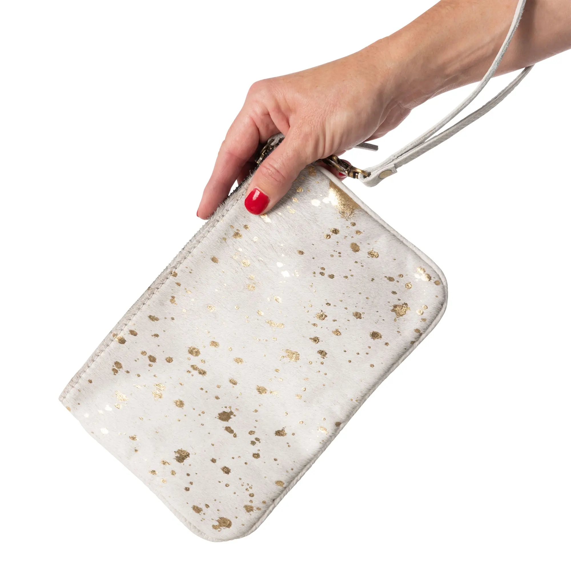 Huntley Equestrian Hair on Hide Leather Wristlet Clutch Wallet Purse, Golden Foil - Image 4