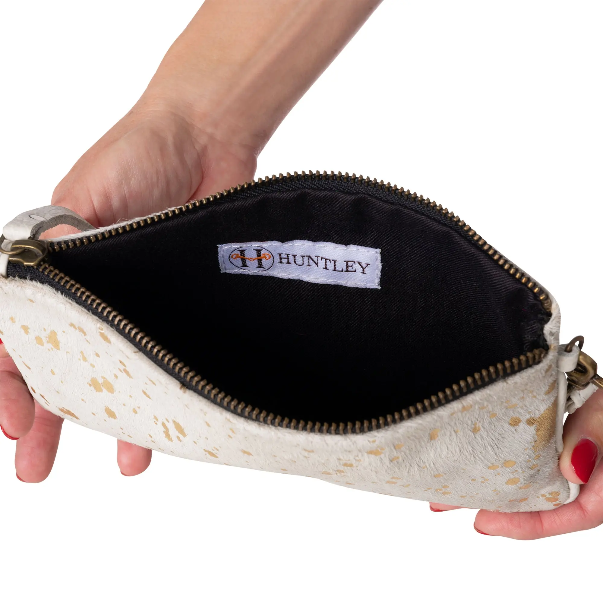 Huntley Equestrian Hair on Hide Leather Wristlet Clutch Wallet Purse, Golden Foil - Image 5