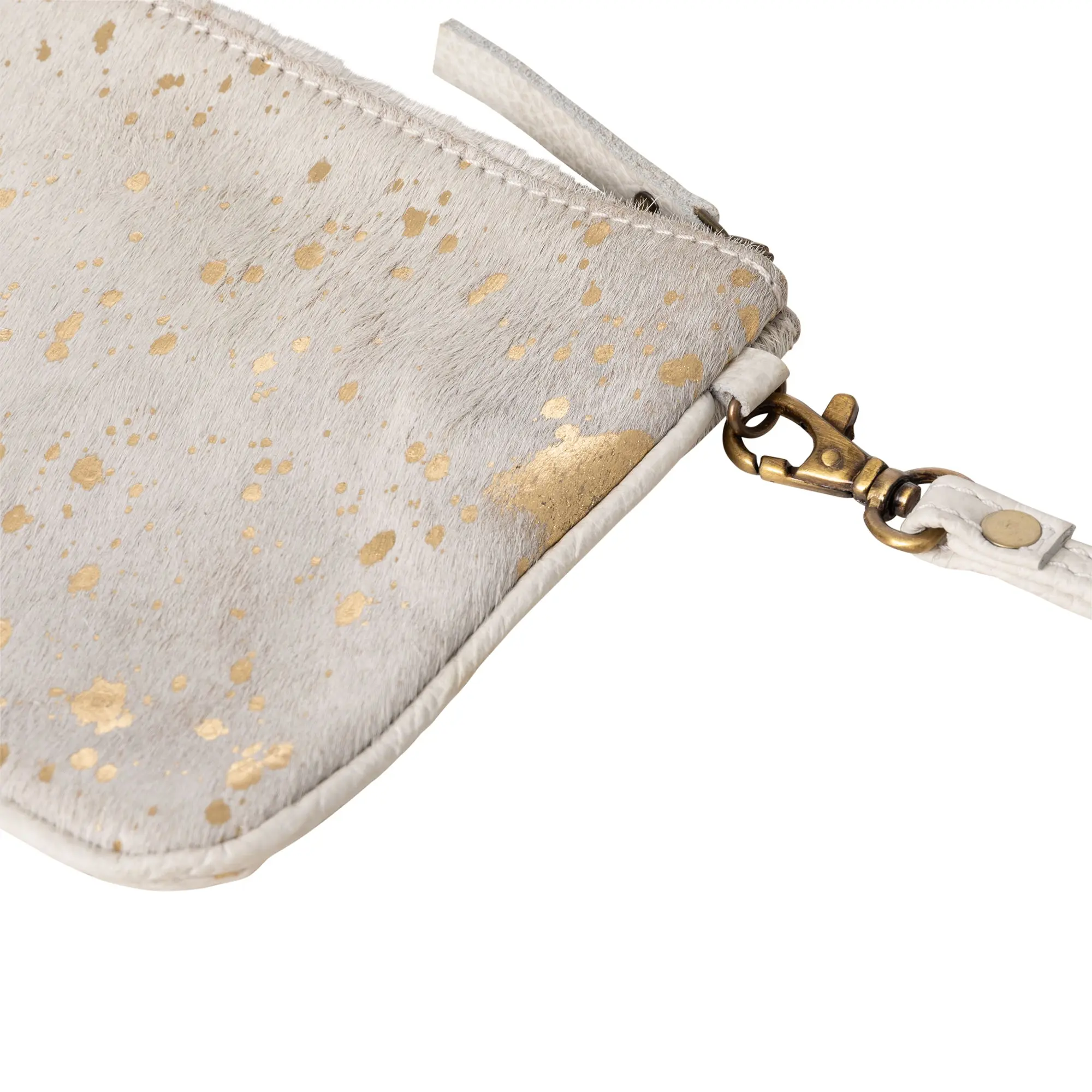 Huntley Equestrian Hair on Hide Leather Wristlet Clutch Wallet Purse, Golden Foil - Image 6