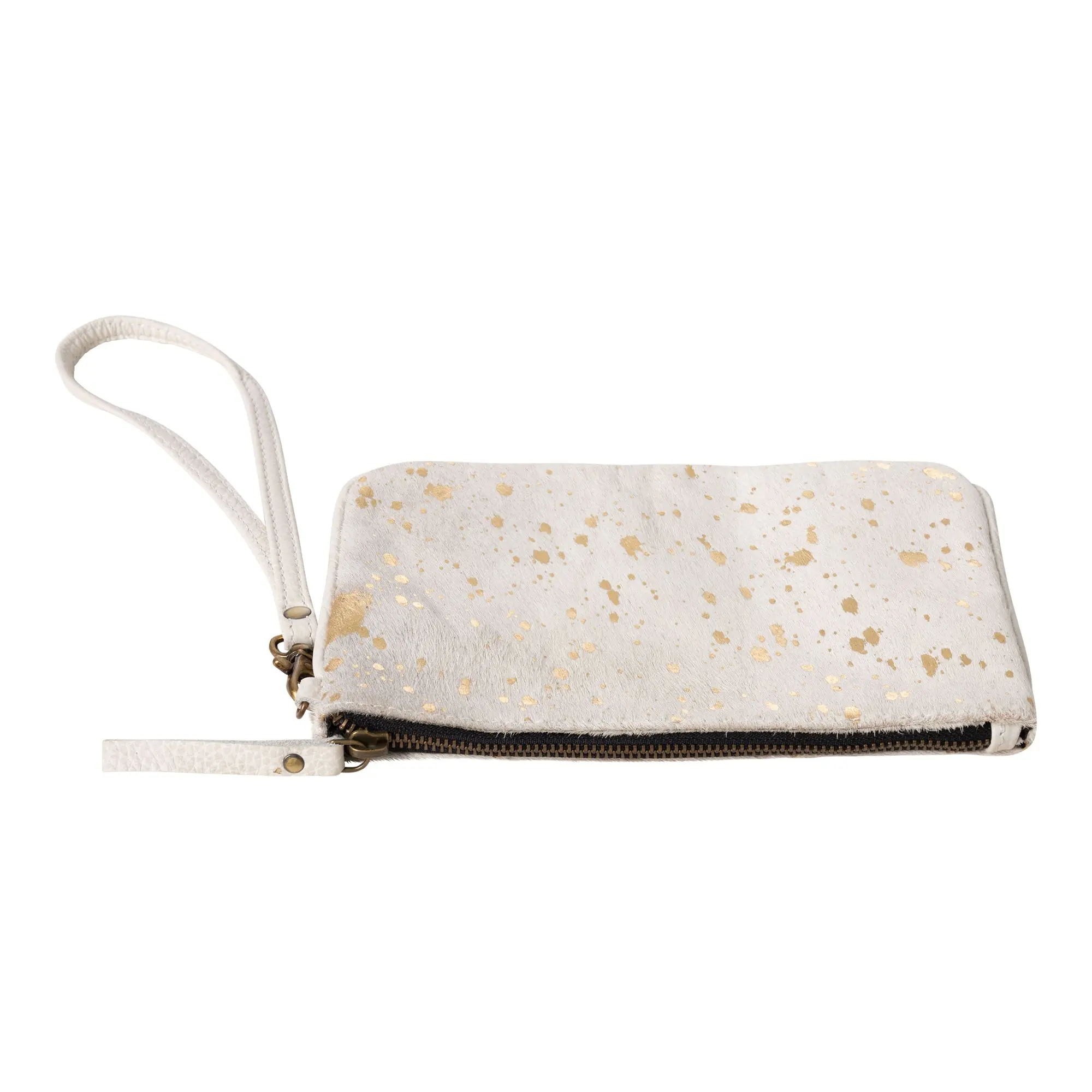 Huntley Equestrian Hair on Hide Leather Wristlet Clutch Wallet Purse, Golden Foil - Image 7