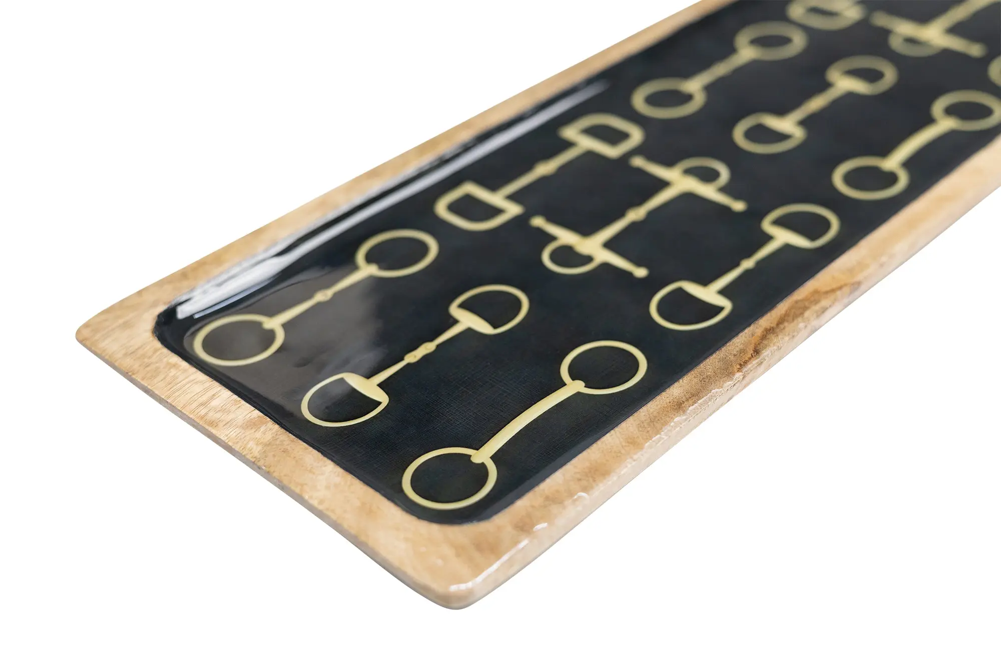 Huntley Equestrian Snaffle Big Long Wooden Serving Tray-Black and Gold Equestrian Home Decor - Image 2