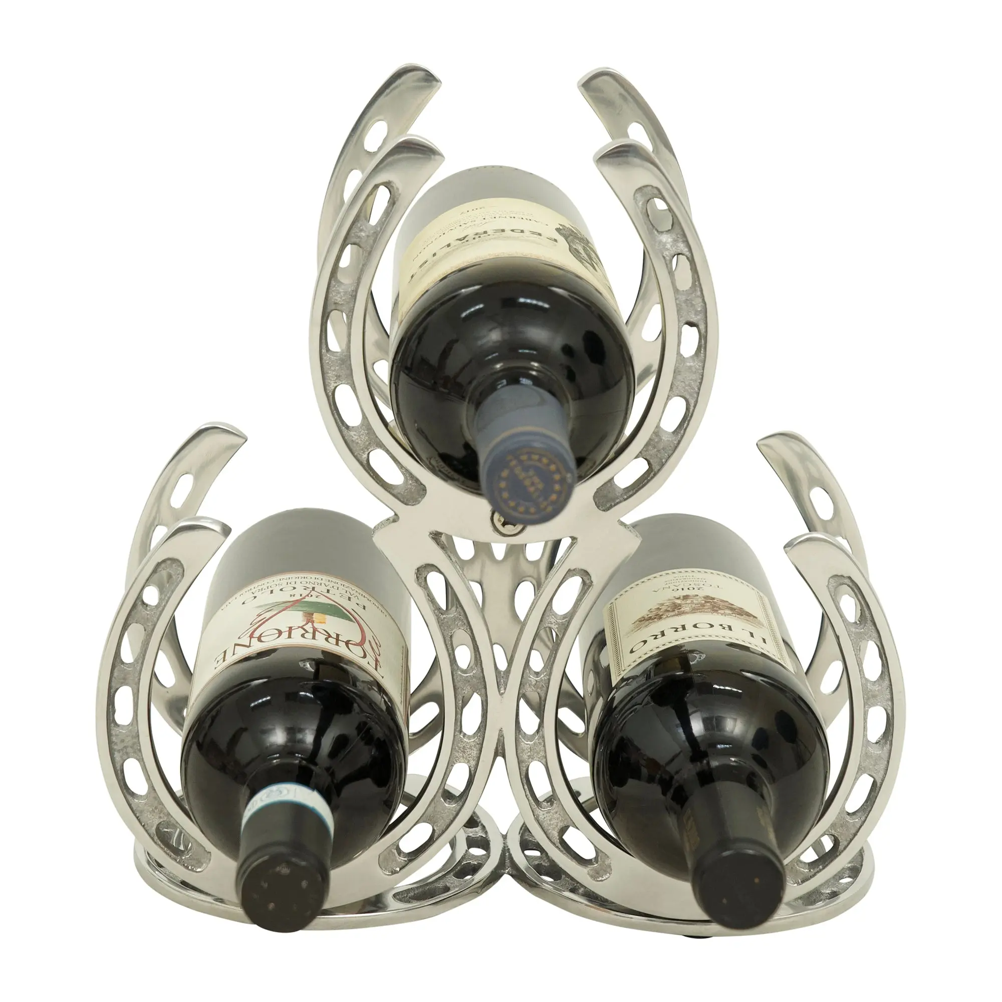 Huntley Horseshoe 3-Bottle Wine Rack, Aluminum Silver Finish - Image 10