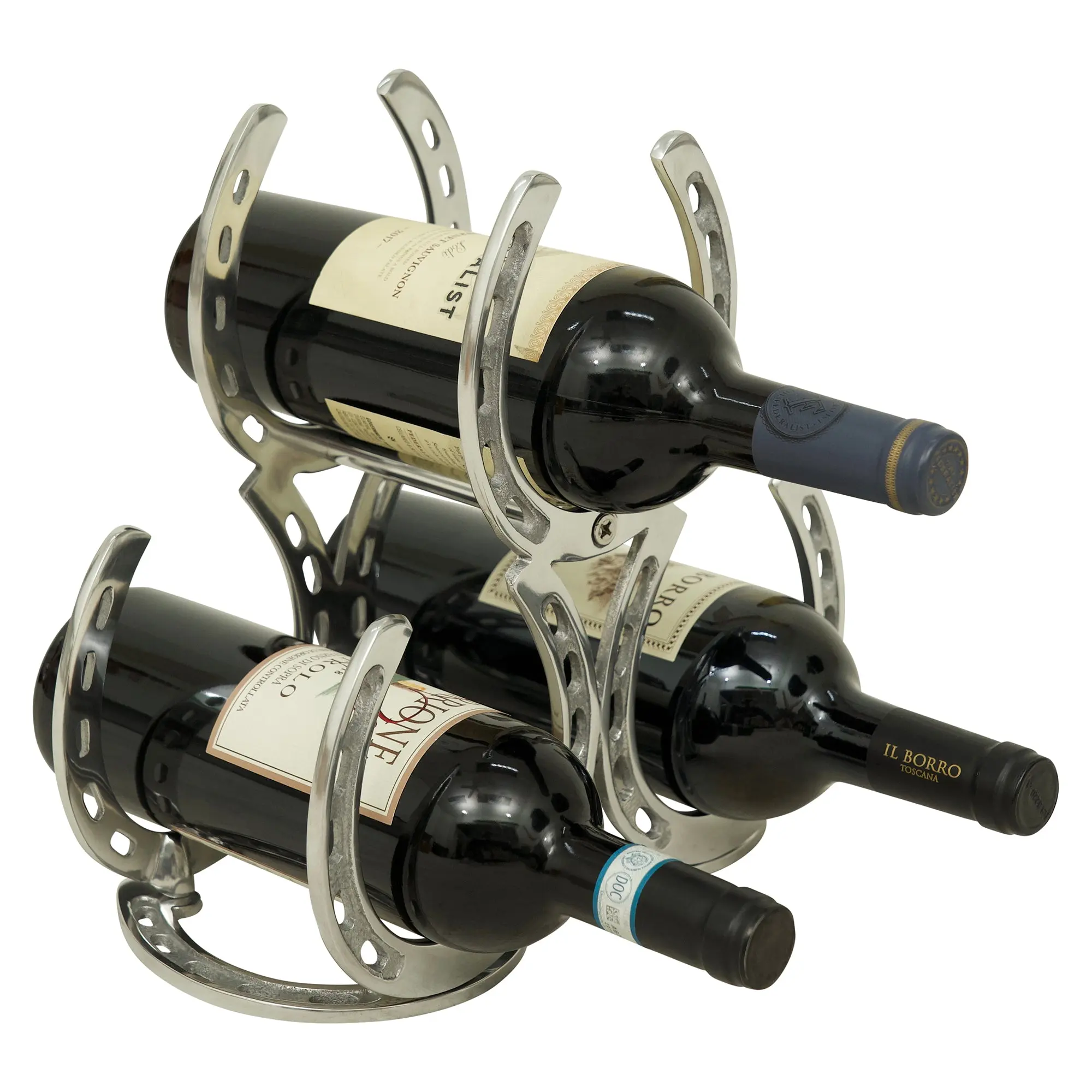 Huntley Horseshoe 3-Bottle Wine Rack, Aluminum Silver Finish - Image 11