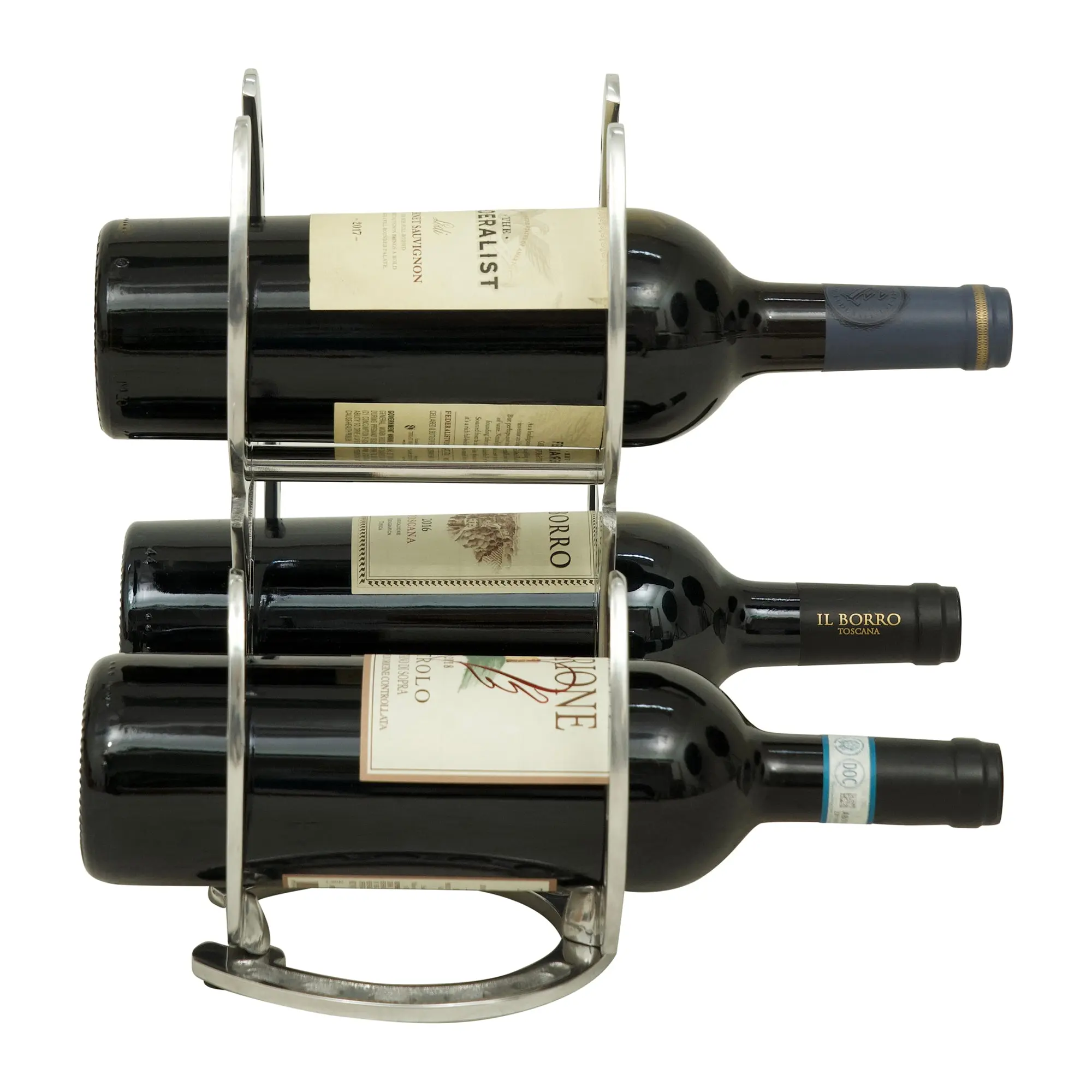 Huntley Horseshoe 3-Bottle Wine Rack, Aluminum Silver Finish - Image 12