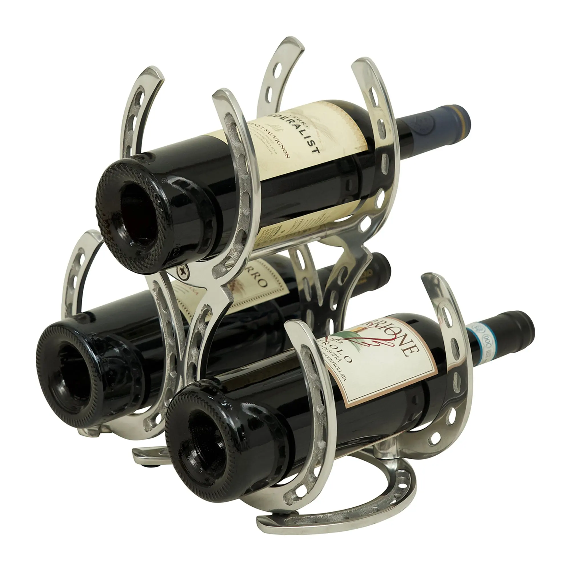 Huntley Horseshoe 3-Bottle Wine Rack, Aluminum Silver Finish - Image 13