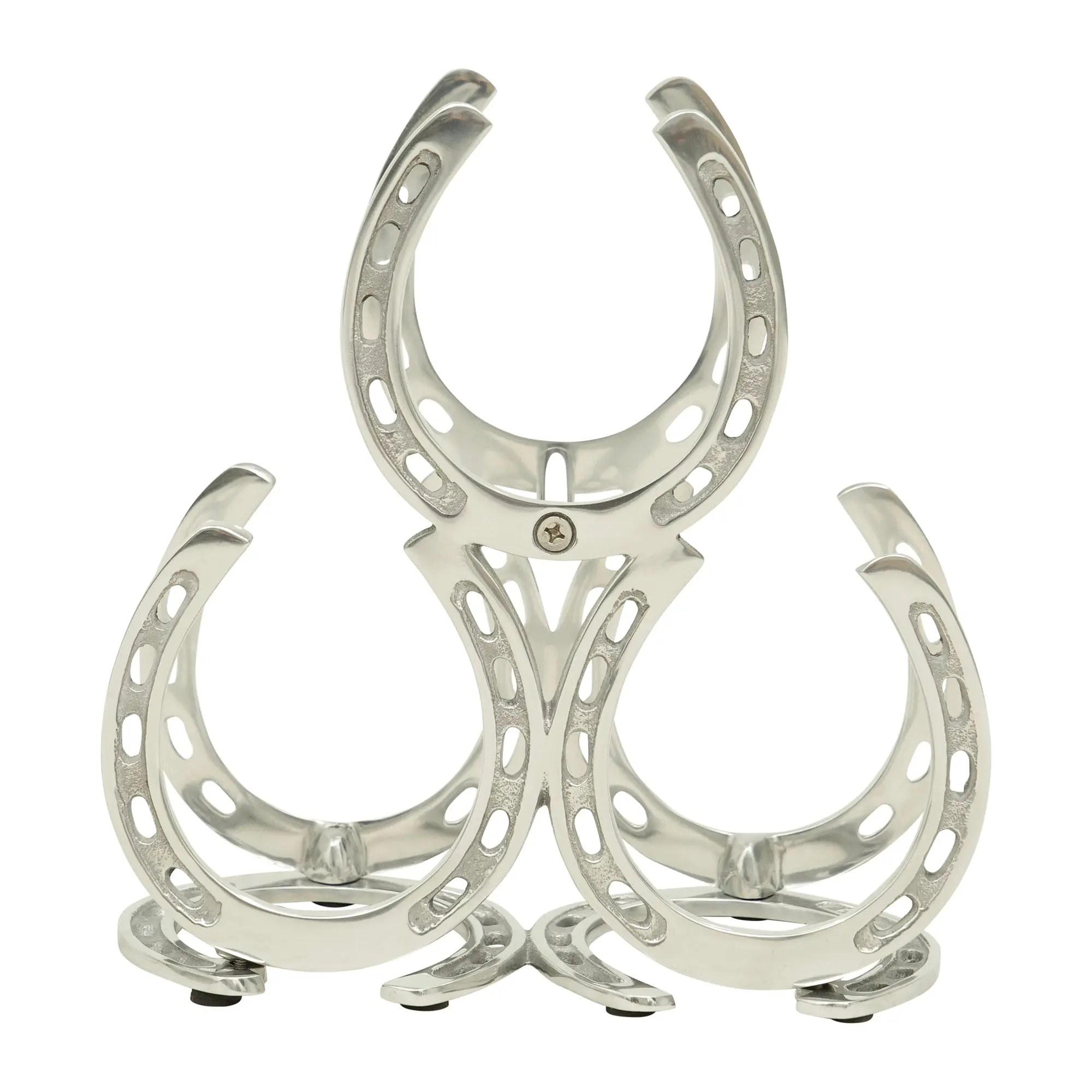 Huntley Horseshoe 3-Bottle Wine Rack, Aluminum Silver Finish - Image 7