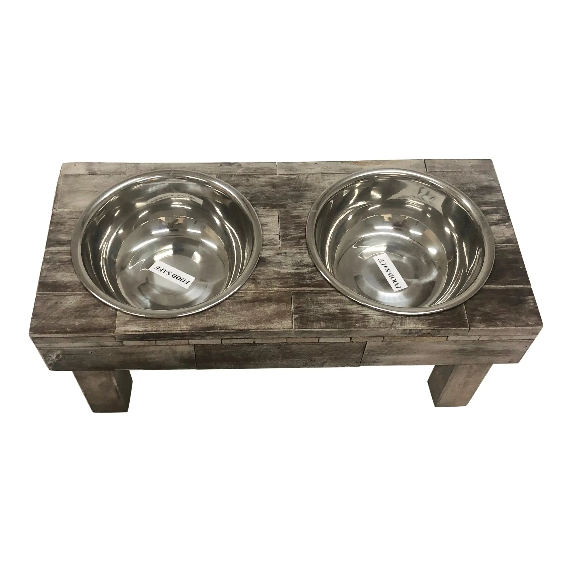 Huntley Pet Berjen Table Elevated Double Bowl Pet Feeder, Brown Wash - Image 3